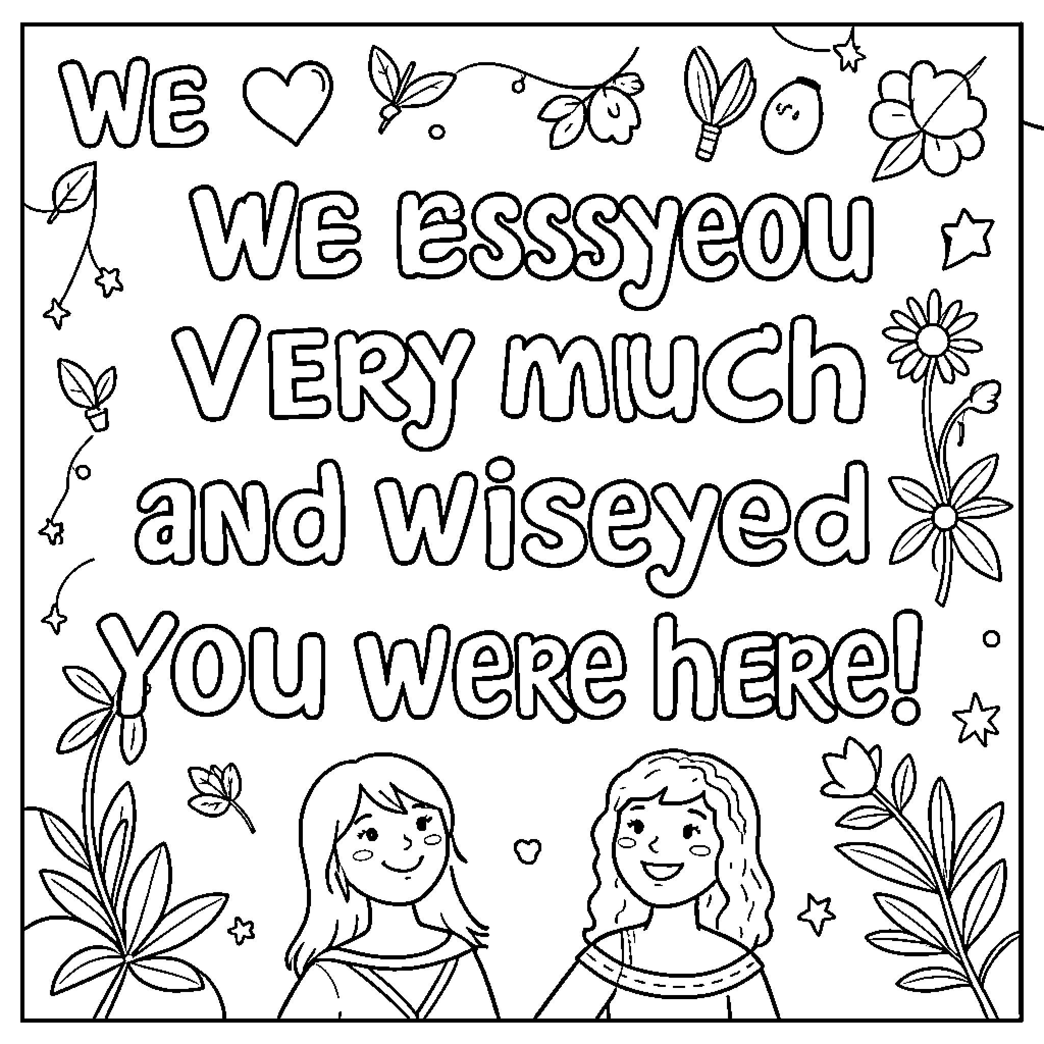 Message of Appreciation and Gratitude for Someone's Presence Coloring Page (free black-and-white line drawing printable PDF for all, from beginners to advanced learners, including children, teens, adults, and seniors)