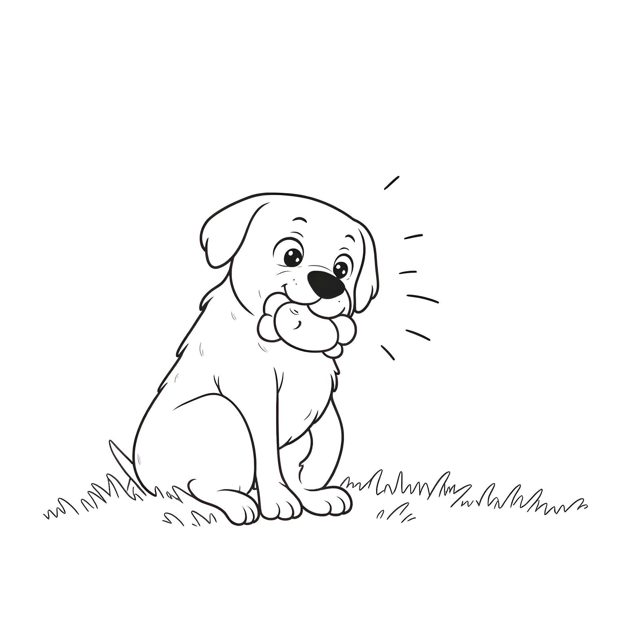Dog playing happily on the grass Coloring Page (free black-and-white line drawing printable PDF for all, from beginners to advanced learners, including children, teens, adults, and seniors)