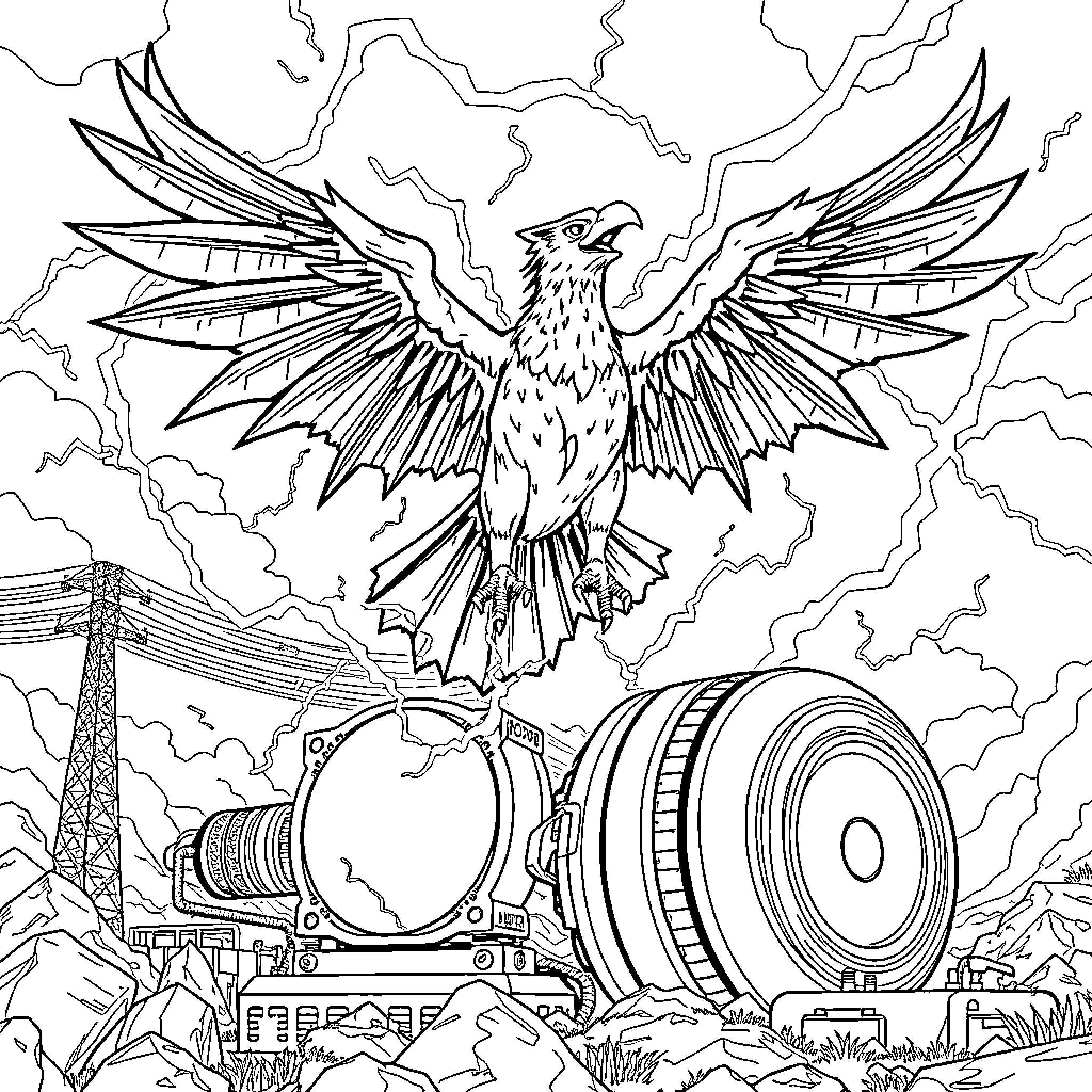 Zapdos, the Legendary Electric Bird, Unleashing Its Power Coloring Page (free black-and-white line drawing printable PDF for all, from beginners to advanced learners, including children, teens, adults, and seniors)