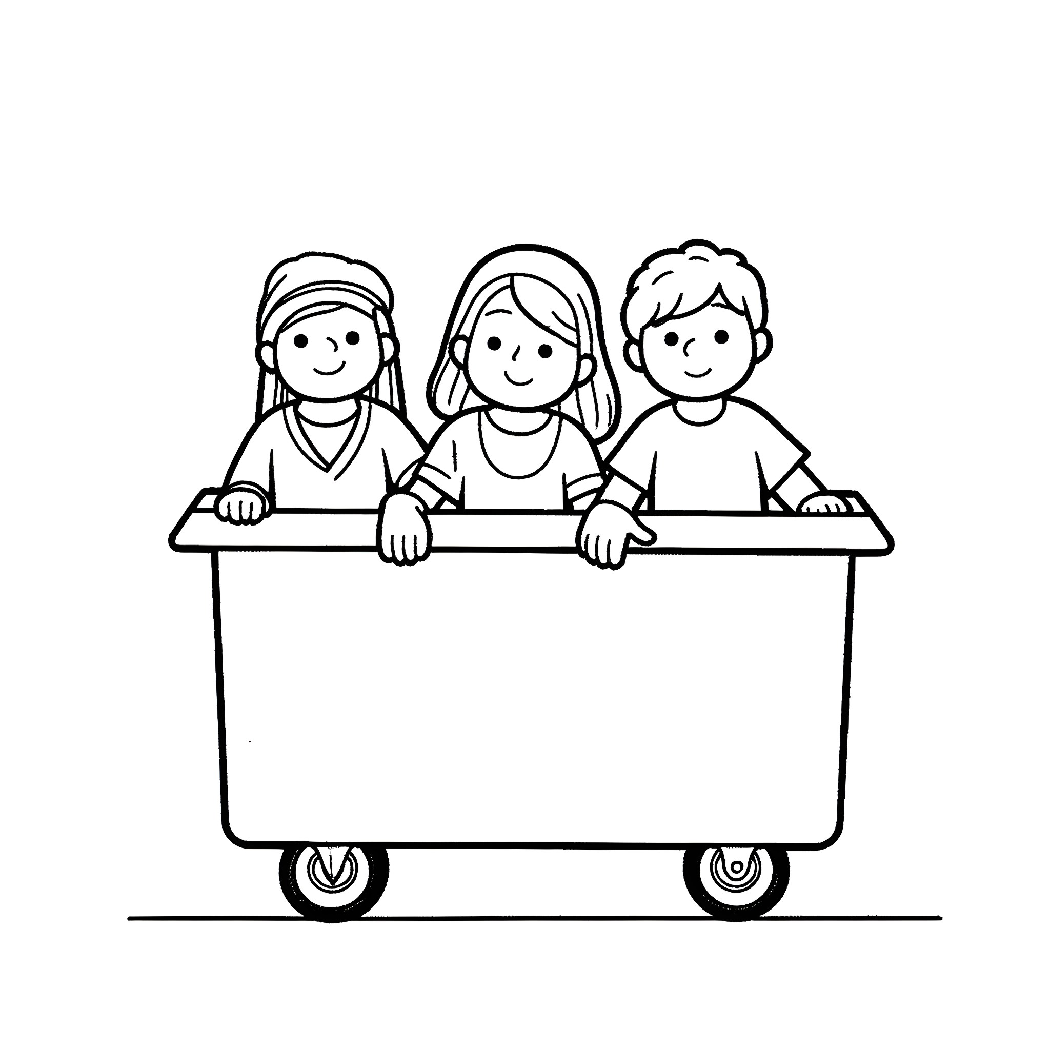 Cowboy Kids Riding in Wagon Coloring Page (free black-and-white line drawing printable PDF for all, from beginners to advanced learners, including children, teens, adults, and seniors)