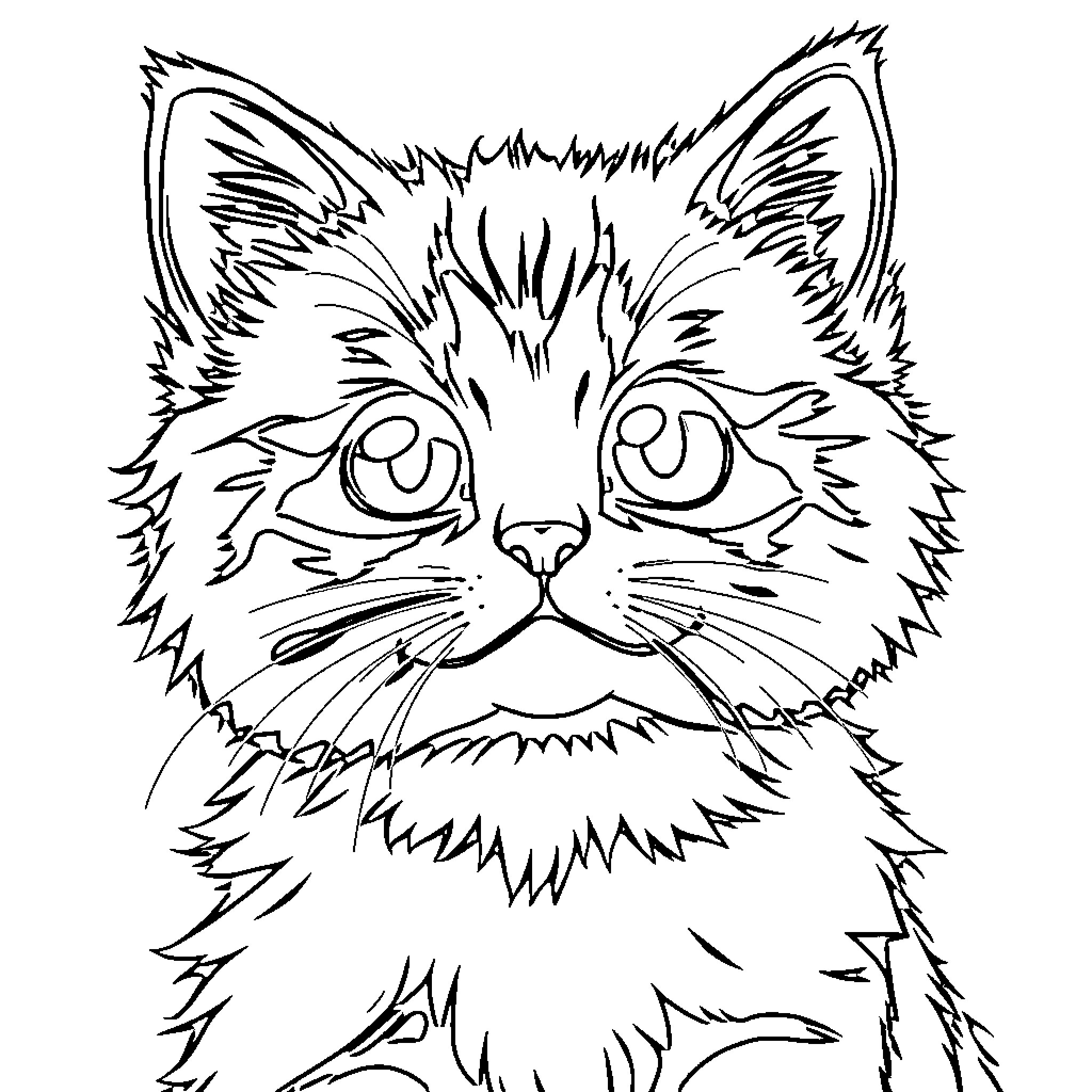 Cat with curious expression Coloring Page (free black-and-white line drawing printable PDF for all, from beginners to advanced learners, including children, teens, adults, and seniors)