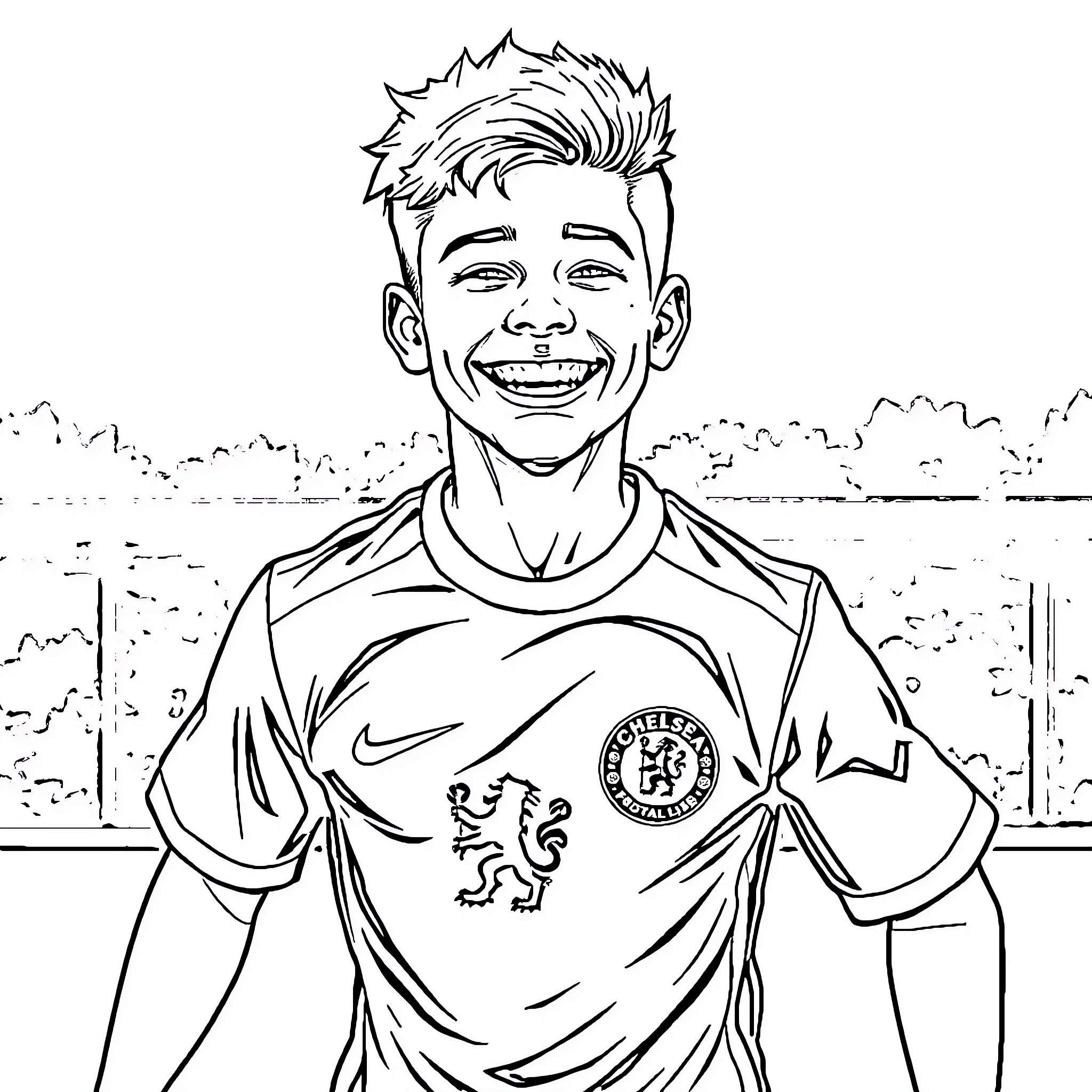 Teen soccer player joyfully celebrates on the field Coloring Page (free black-and-white line drawing printable PDF for all, from beginners to advanced learners, including children, teens, adults, and seniors)