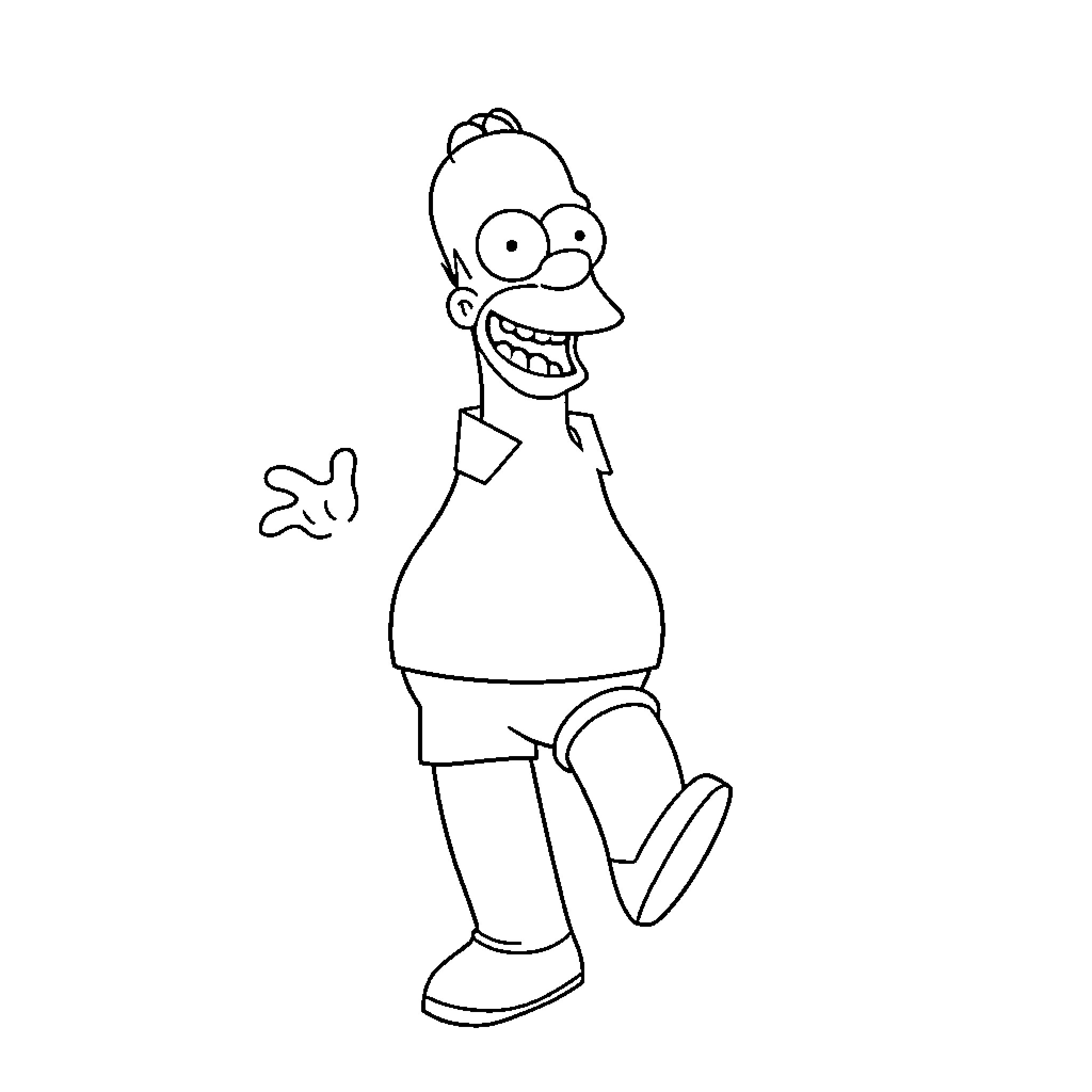 Homer Simpson celebrating enthusiastically Coloring Page (free black-and-white line drawing printable PDF for all, from beginners to advanced learners, including children, teens, adults, and seniors)