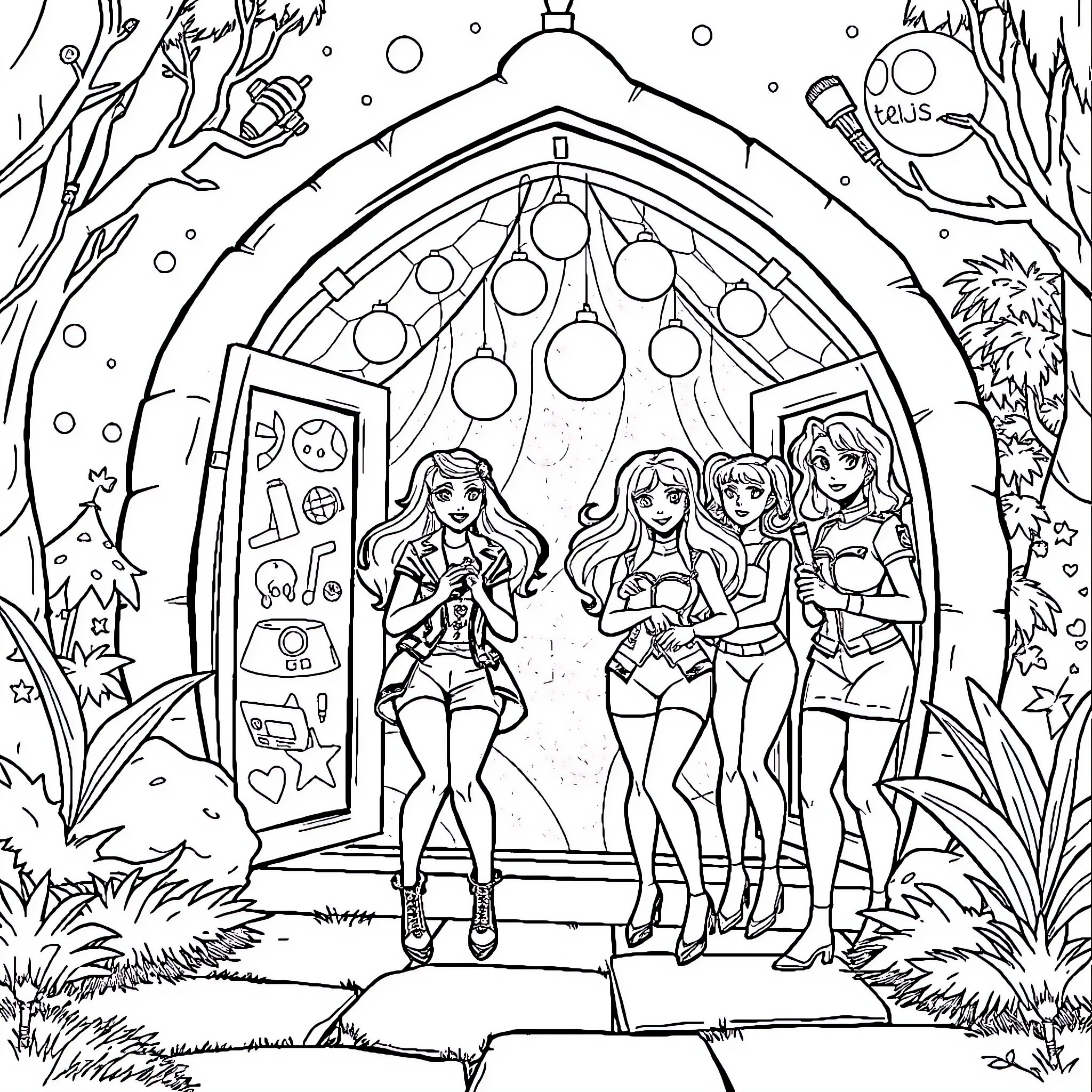 Totally Spies in Adventurous Mission Coloring Page (free black-and-white line drawing printable PDF for all, from beginners to advanced learners, including children, teens, adults, and seniors)