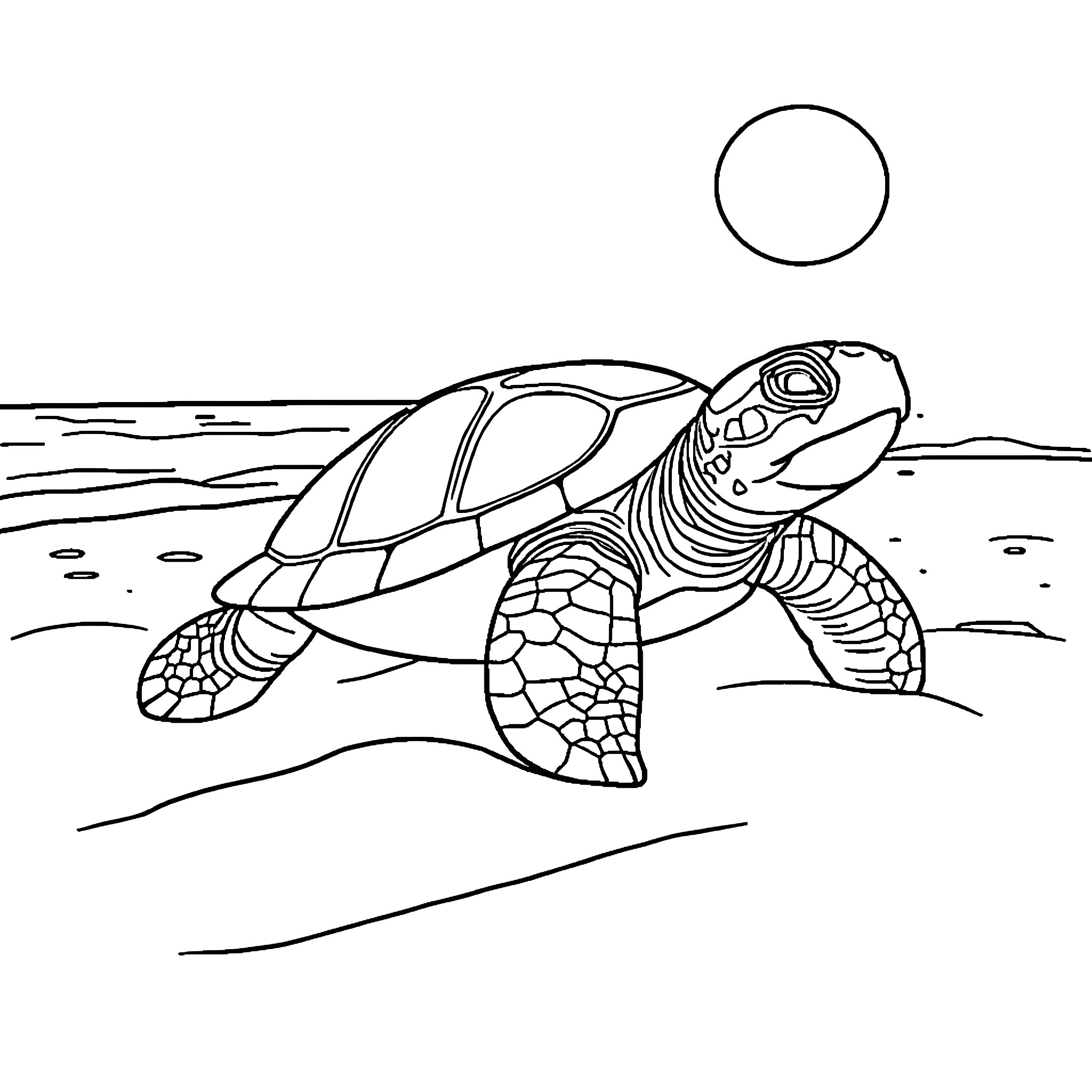 Turtle swimming in the ocean Coloring Page (free black-and-white line drawing printable PDF for all, from beginners to advanced learners, including children, teens, adults, and seniors)