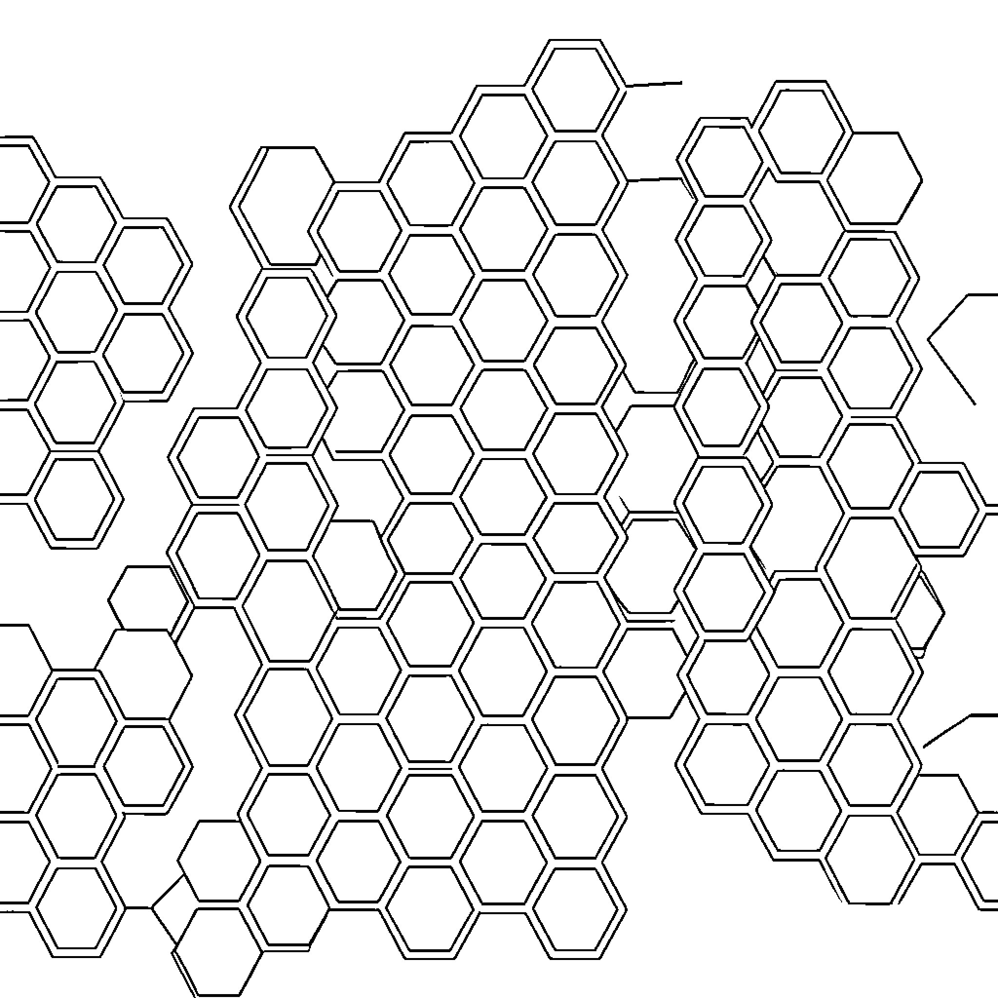 Hexagon shapes arranged in an interconnected geometric pattern Coloring Page (free black-and-white line drawing printable PDF for all, from beginners to advanced learners, including children, teens, adults, and seniors)