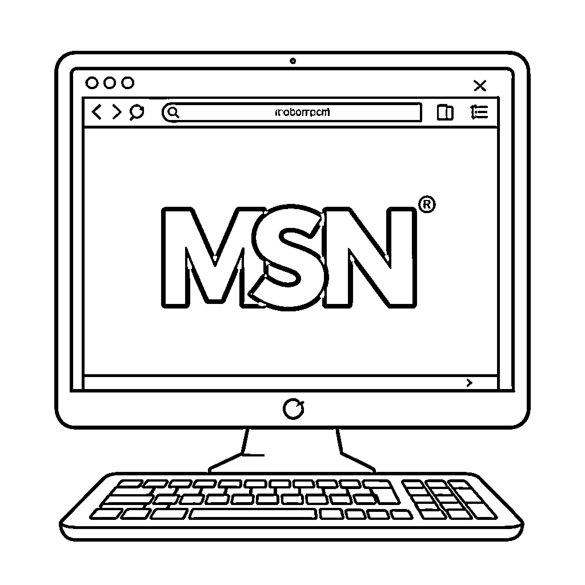 La MSN logo displayed on computer screen Coloring Page (free black-and-white line drawing printable PDF for all, from beginners to advanced learners, including children, teens, adults, and seniors)