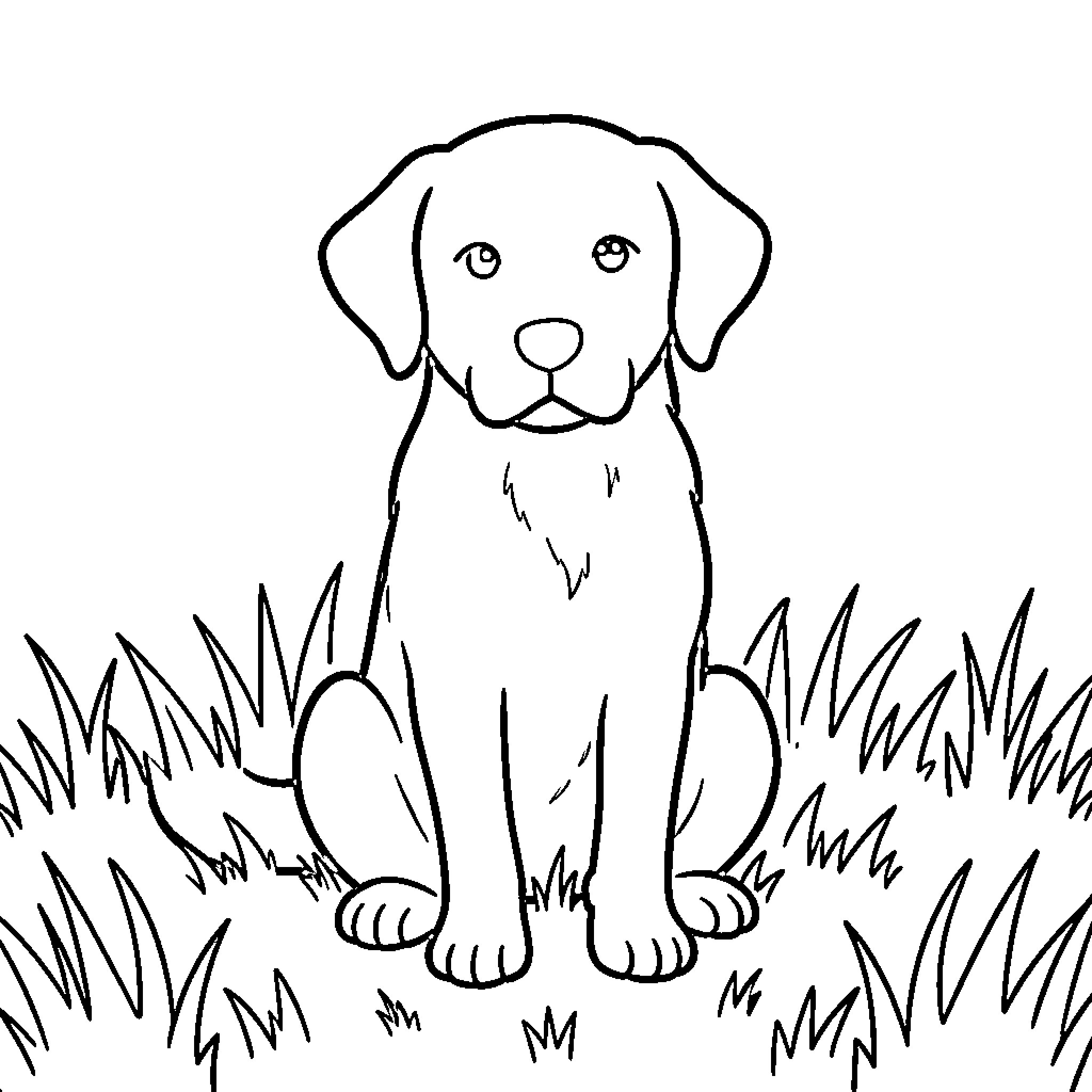 Dog sitting in the grass Coloring Page (free black-and-white line drawing printable PDF for all, from beginners to advanced learners, including children, teens, adults, and seniors)