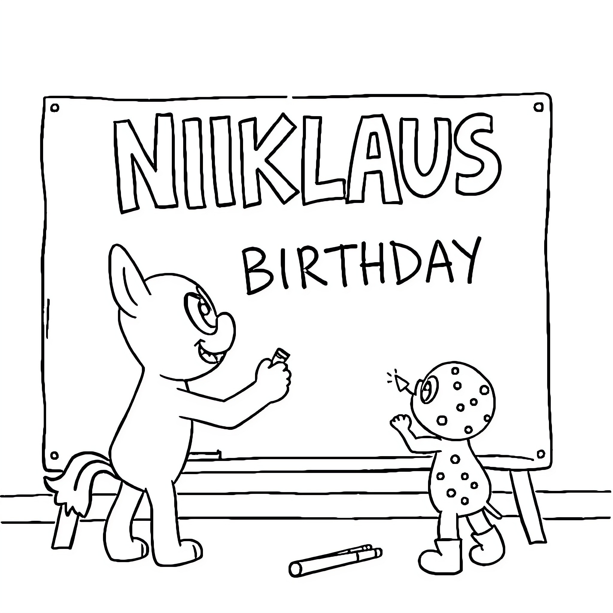 Bluey celebrates Niklaus' birthday Coloring Page (free black-and-white line drawing printable PDF for all, from beginners to advanced learners, including children, teens, adults, and seniors)