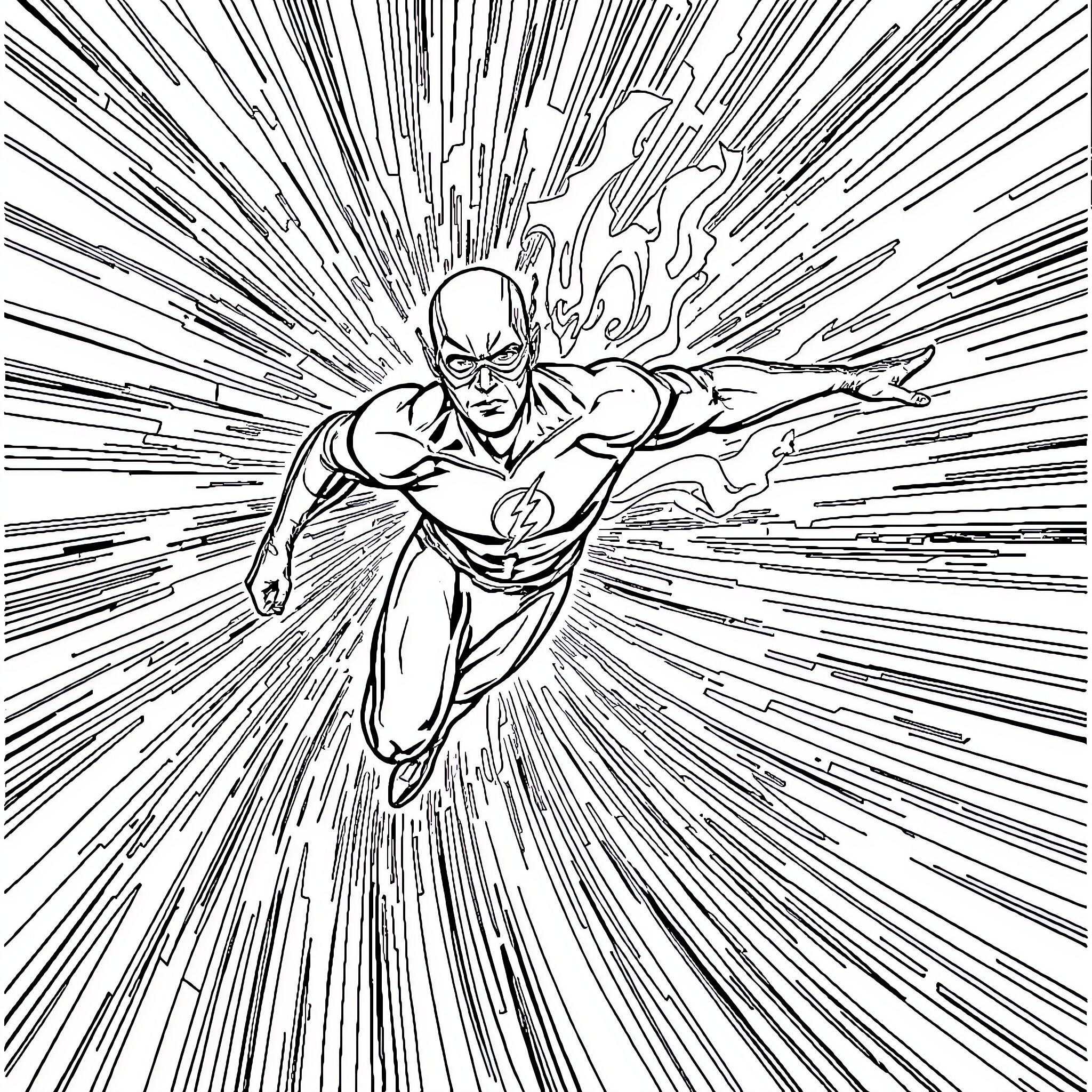 Flash Soaring Through Intense Light Rays Coloring Page (free black-and-white line drawing printable PDF for all, from beginners to advanced learners, including children, teens, adults, and seniors)