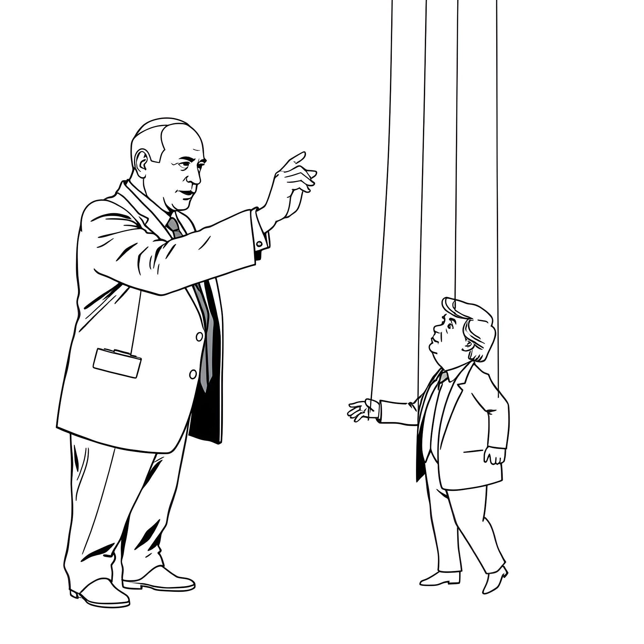 Benjamin Netanyahu gesturing while speaking to another man Coloring Page (free black-and-white line drawing printable PDF for all, from beginners to advanced learners, including children, teens, adults, and seniors)