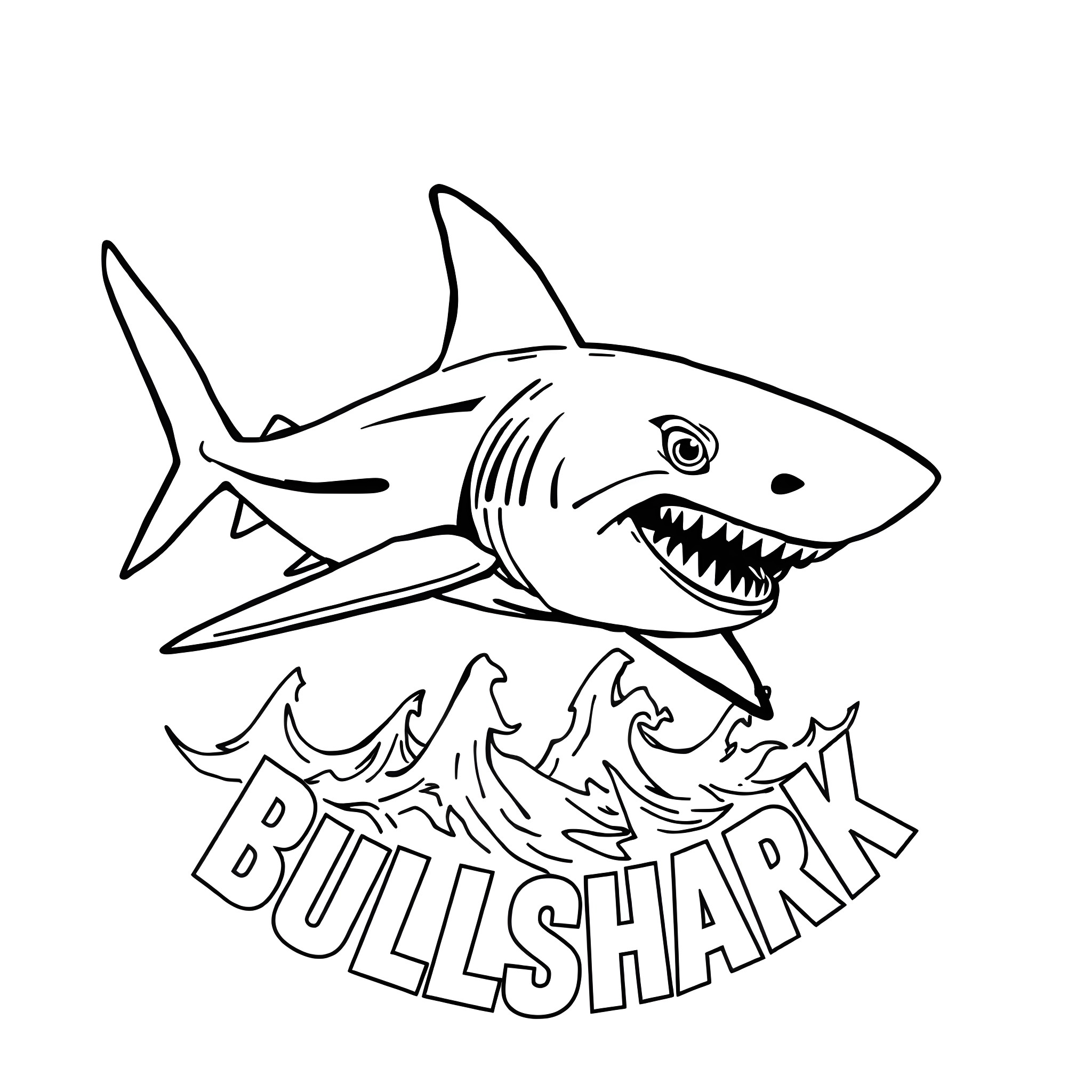 Bullshark with ferocious expression Coloring Page (free black-and-white line drawing printable PDF for all, from beginners to advanced learners, including children, teens, adults, and seniors)