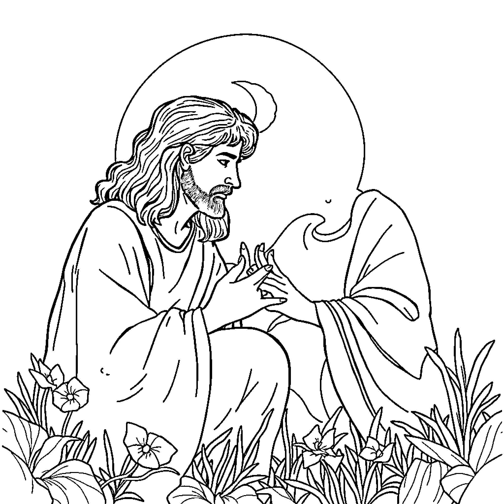 Soul of a Compassionate Savior Coloring Page (free black-and-white line drawing printable PDF for all, from beginners to advanced learners, including children, teens, adults, and seniors)