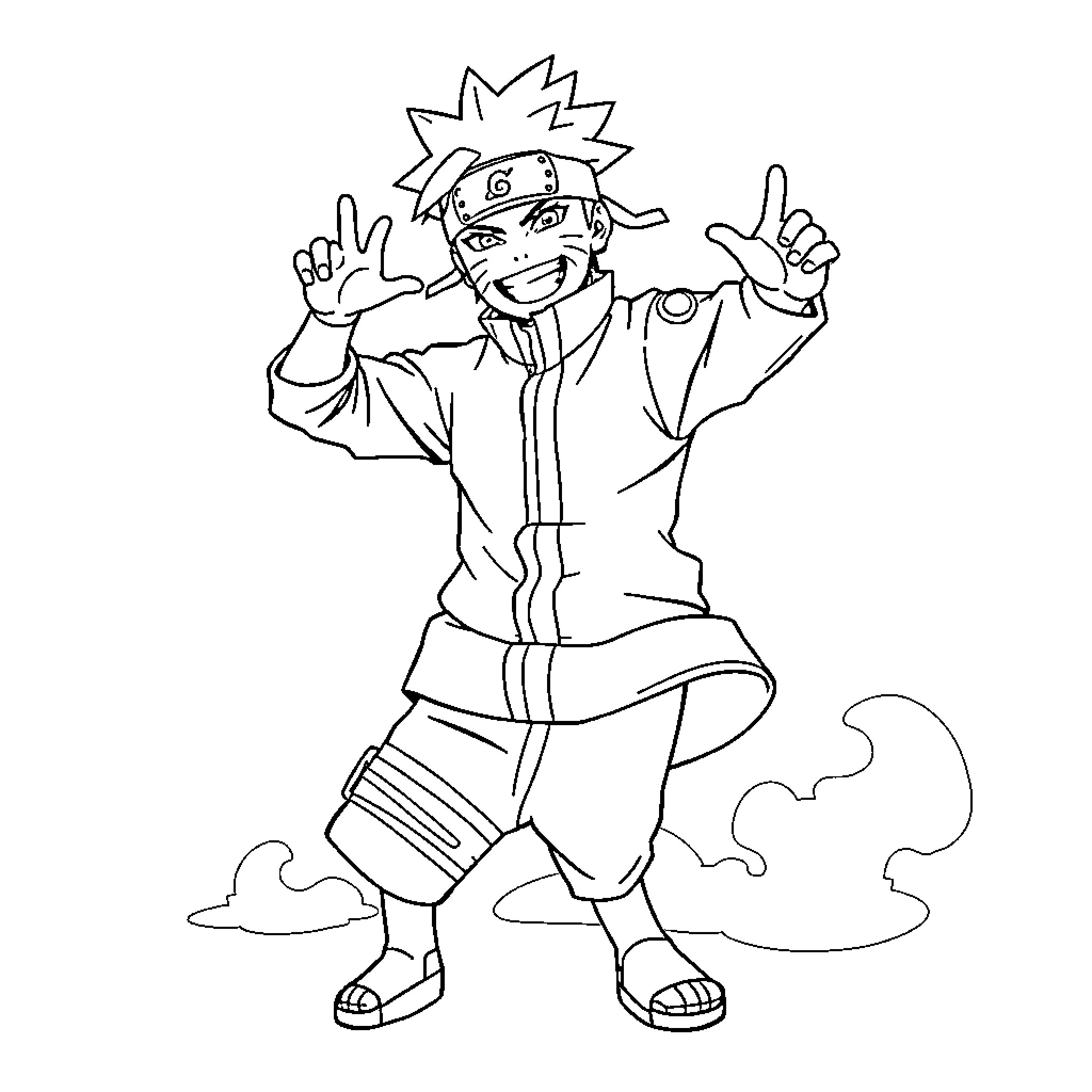 Naruto enthusiastically expressing excitement and energy Coloring Page (free black-and-white line drawing printable PDF for all, from beginners to advanced learners, including children, teens, adults, and seniors)
