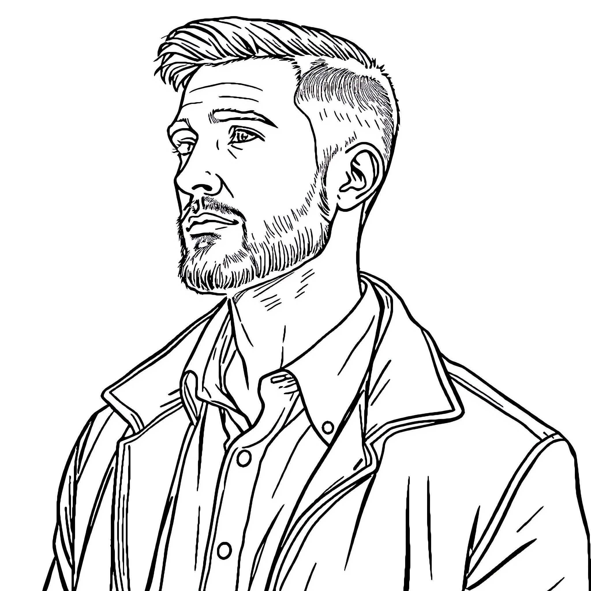 Man with beard and thoughtful expression Coloring Page (free black-and-white line drawing printable PDF for all, from beginners to advanced learners, including children, teens, adults, and seniors)