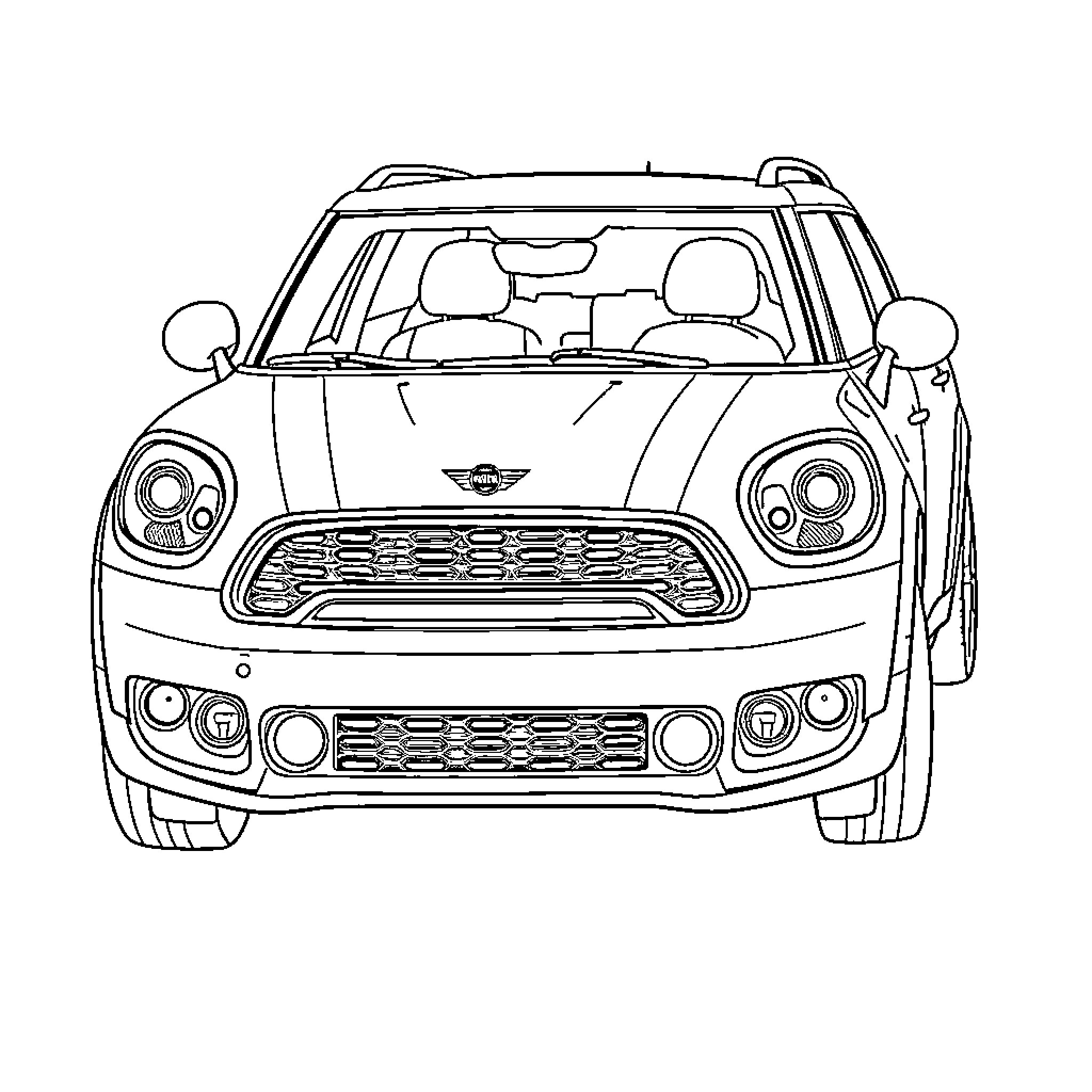 Mini car with distinctive front design Coloring Page (free black-and-white line drawing printable PDF for all, from beginners to advanced learners, including children, teens, adults, and seniors)