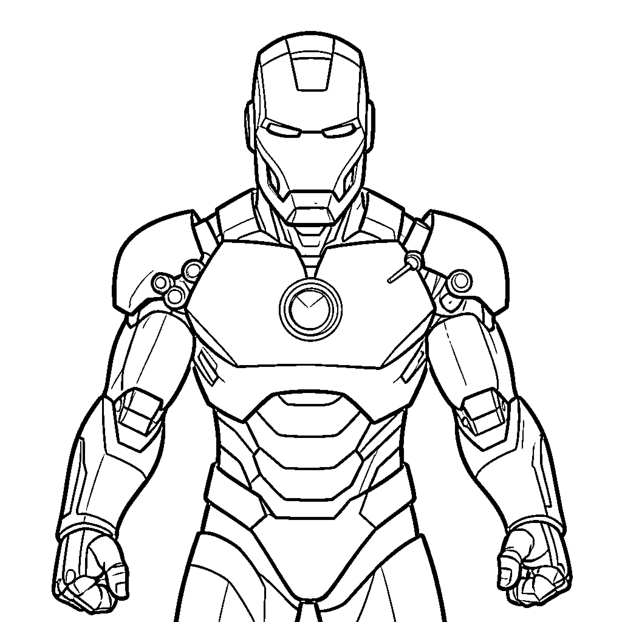 Spider-Man style superhero in armored suit standing heroically Coloring Page (free black-and-white line drawing printable PDF for all, from beginners to advanced learners, including children, teens, adults, and seniors)