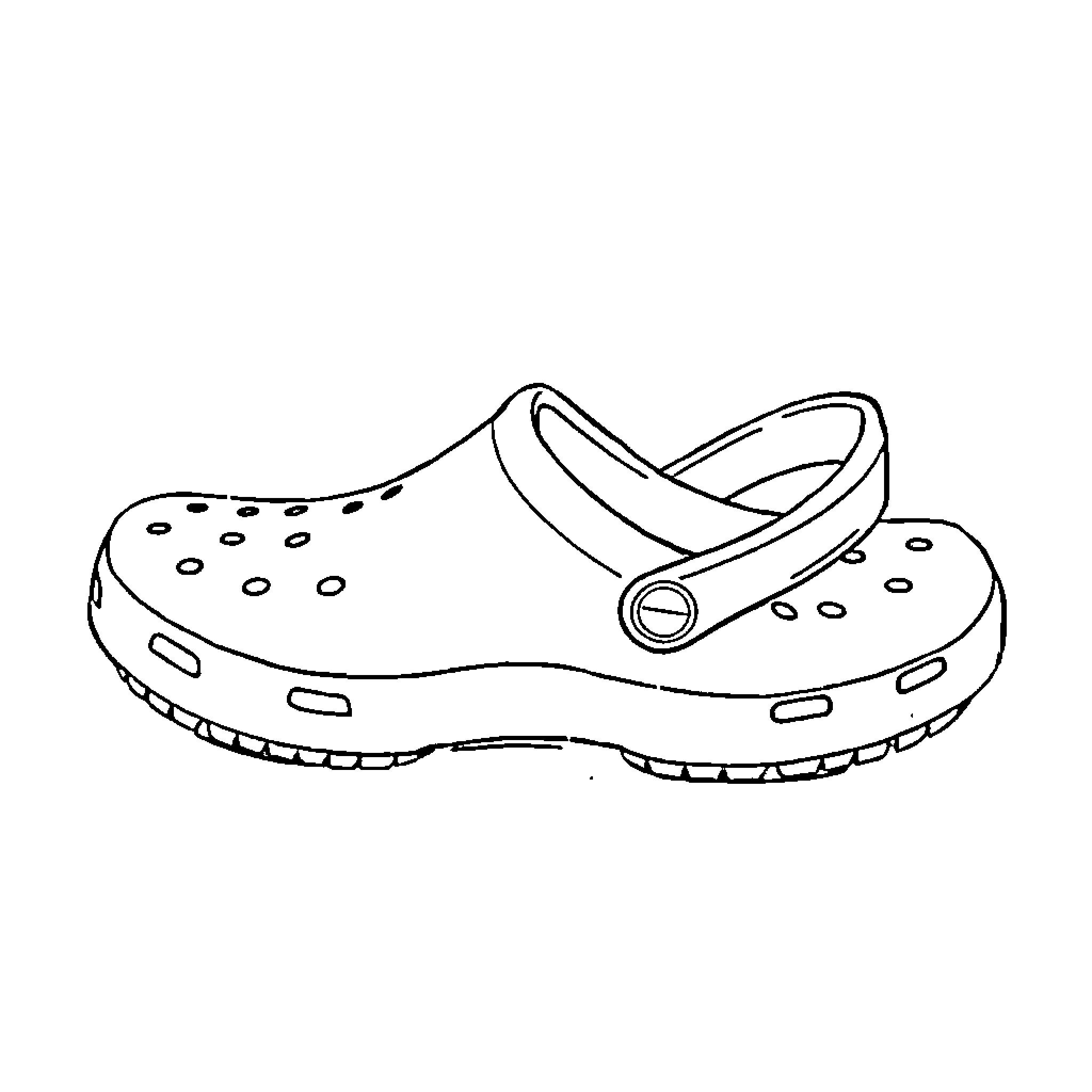 Croc-style shoes with distinctive design Coloring Page (free black-and-white line drawing printable PDF for all, from beginners to advanced learners, including children, teens, adults, and seniors)