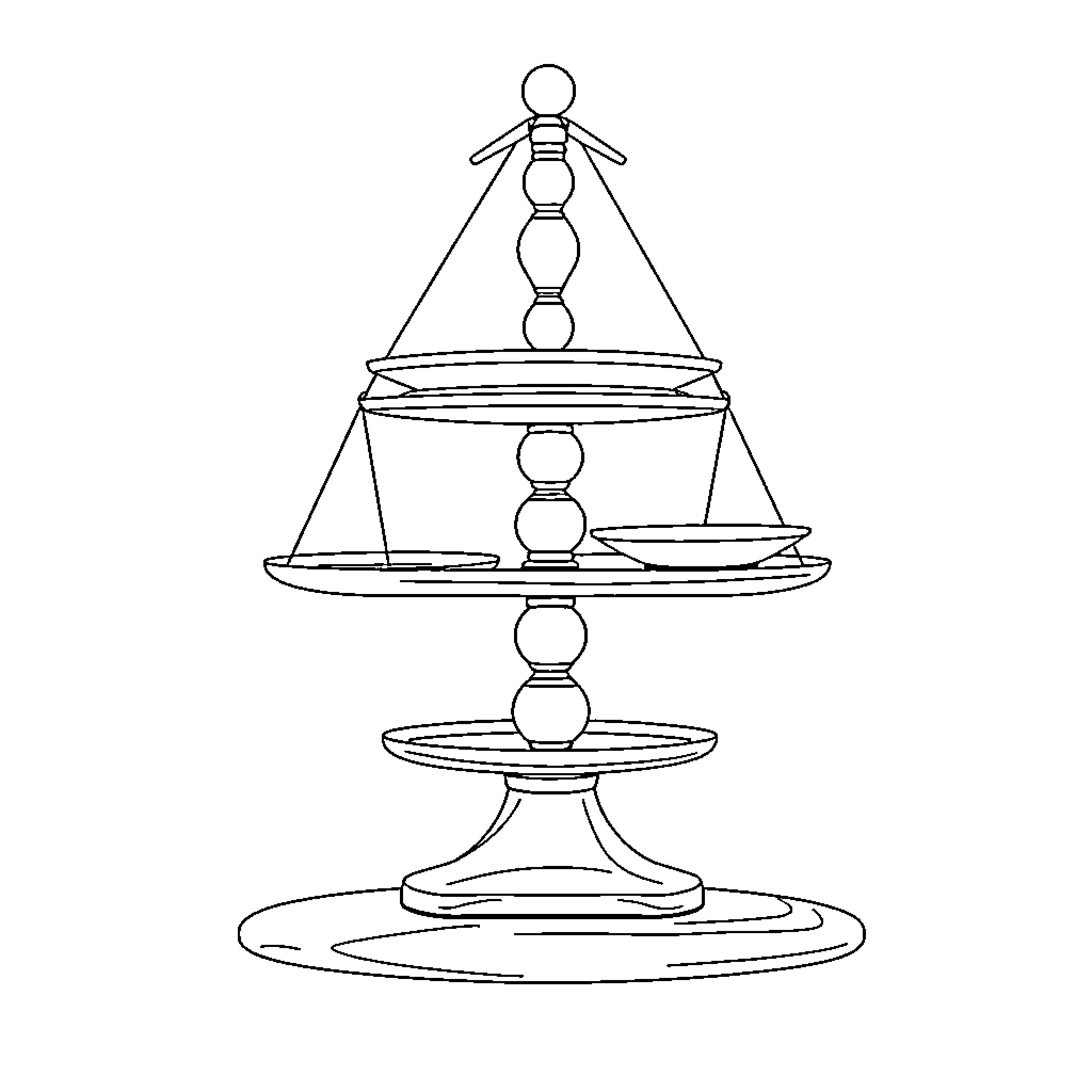 Balance of Symmetrical Platters and Pedestals Coloring Page (free black-and-white line drawing printable PDF for all, from beginners to advanced learners, including children, teens, adults, and seniors)