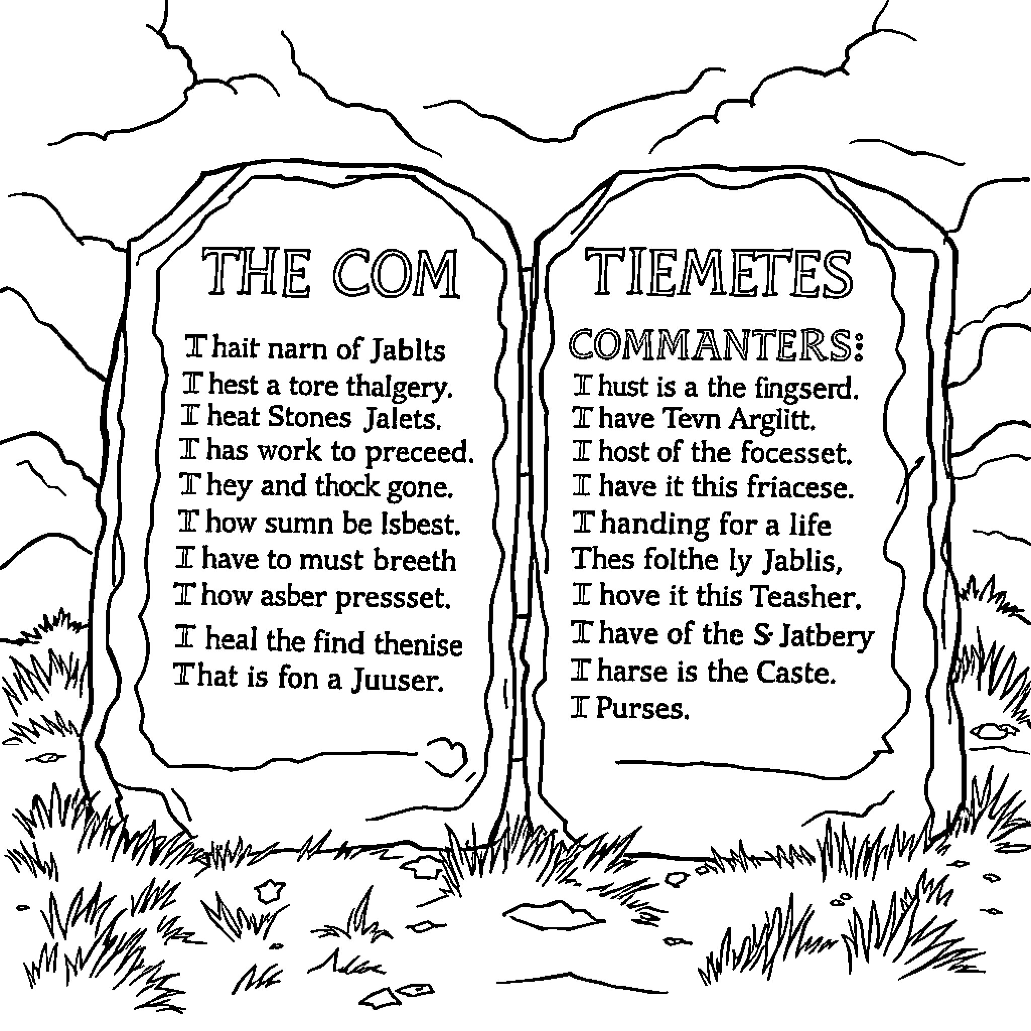 Commandments for Commanters and Tiemetes Coloring Page (free black-and-white line drawing printable PDF for all, from beginners to advanced learners, including children, teens, adults, and seniors)
