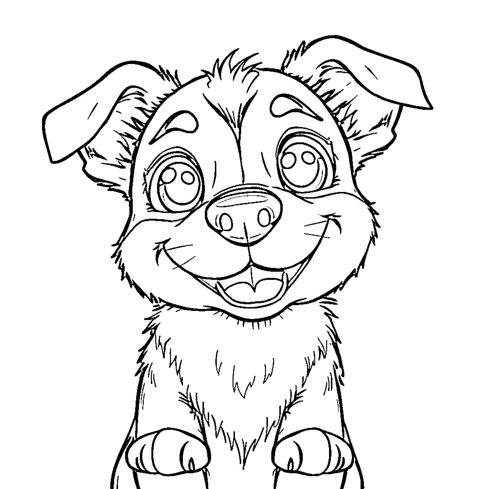 Dog with a friendly, happy expression Coloring Page (free black-and-white line drawing printable PDF for all, from beginners to advanced learners, including children, teens, adults, and seniors)