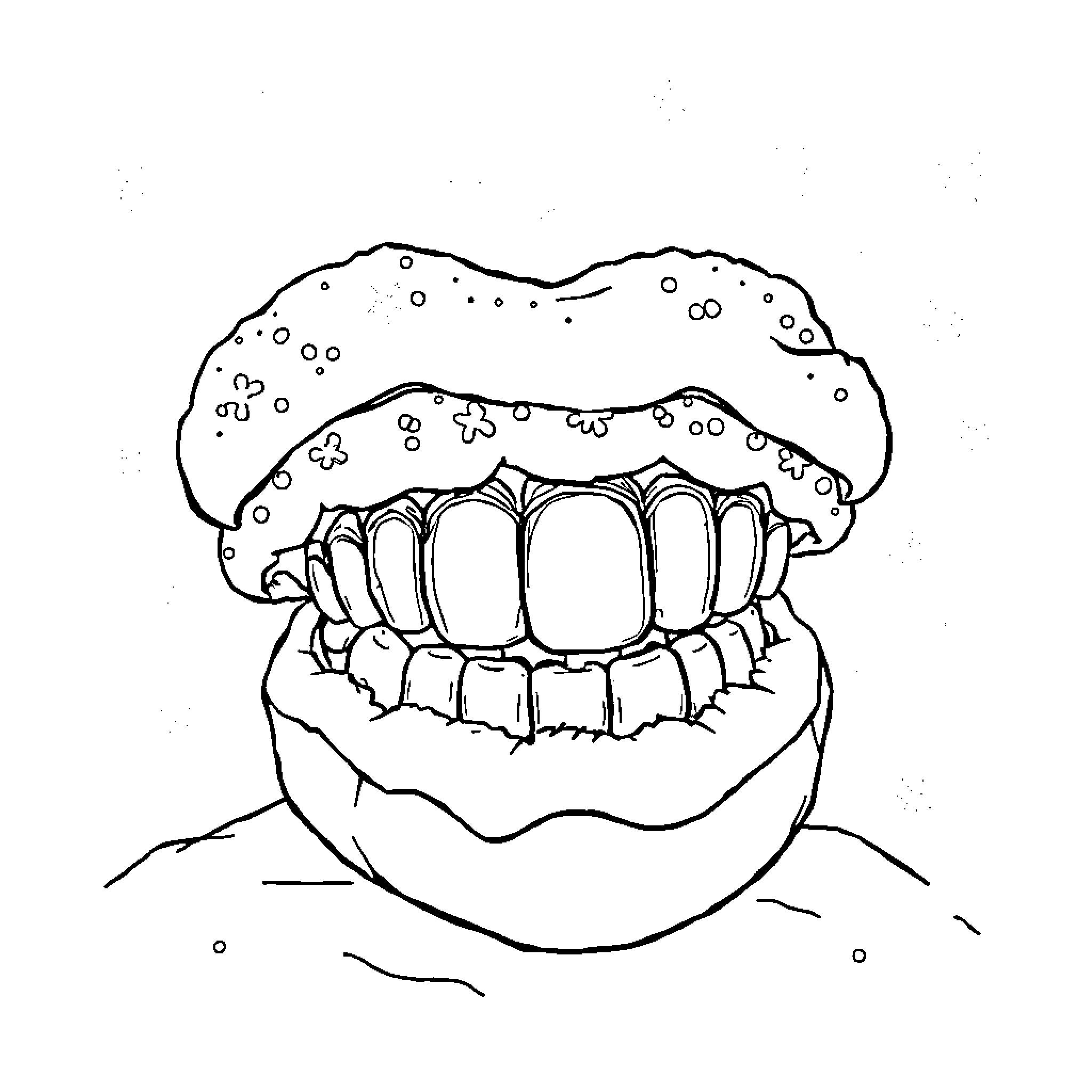 Christmas Tooth Surrounded by Decorations Coloring Page (free black-and-white line drawing printable PDF for all, from beginners to advanced learners, including children, teens, adults, and seniors)