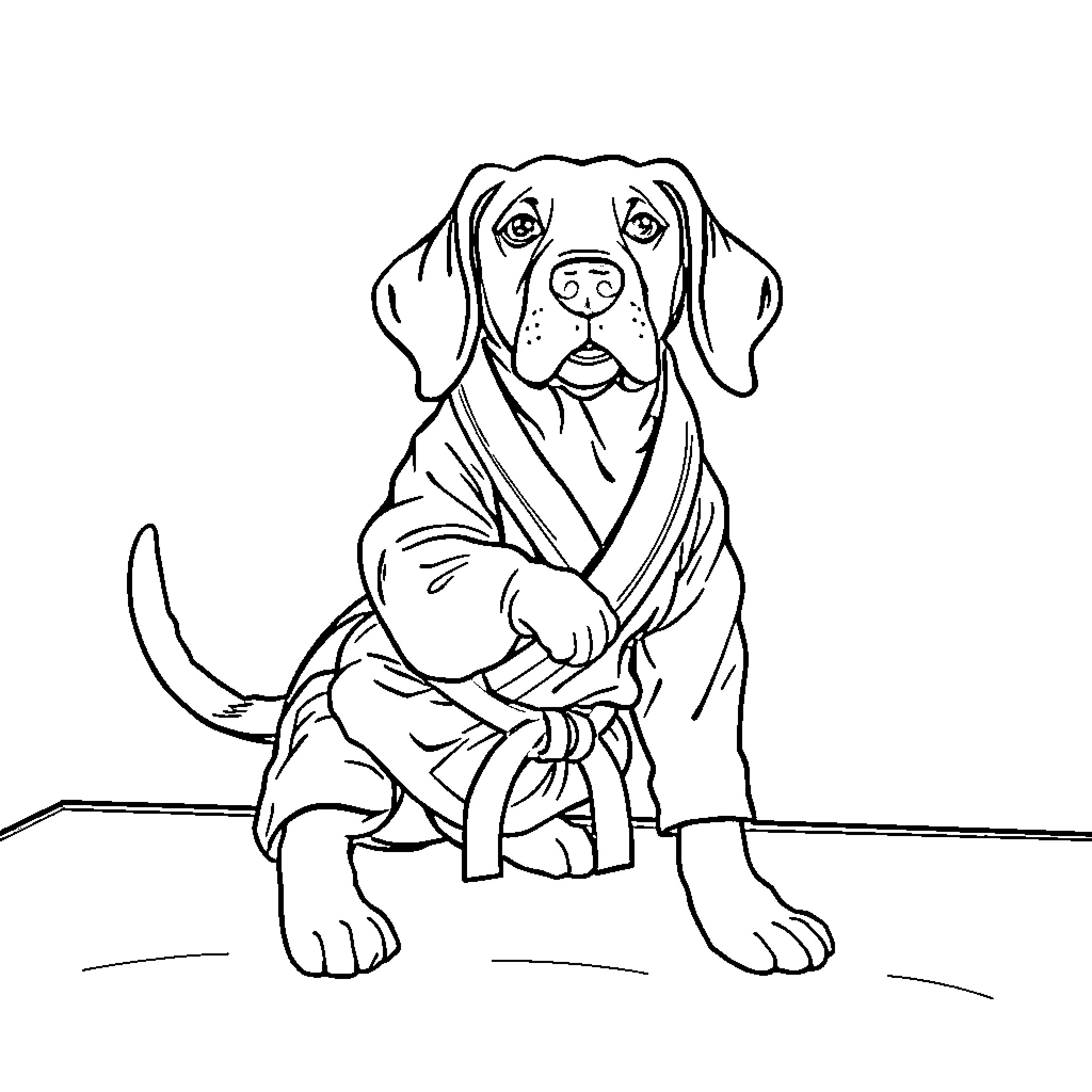 Beagle dressed in a kimono Coloring Page (free black-and-white line drawing printable PDF for all, from beginners to advanced learners, including children, teens, adults, and seniors)