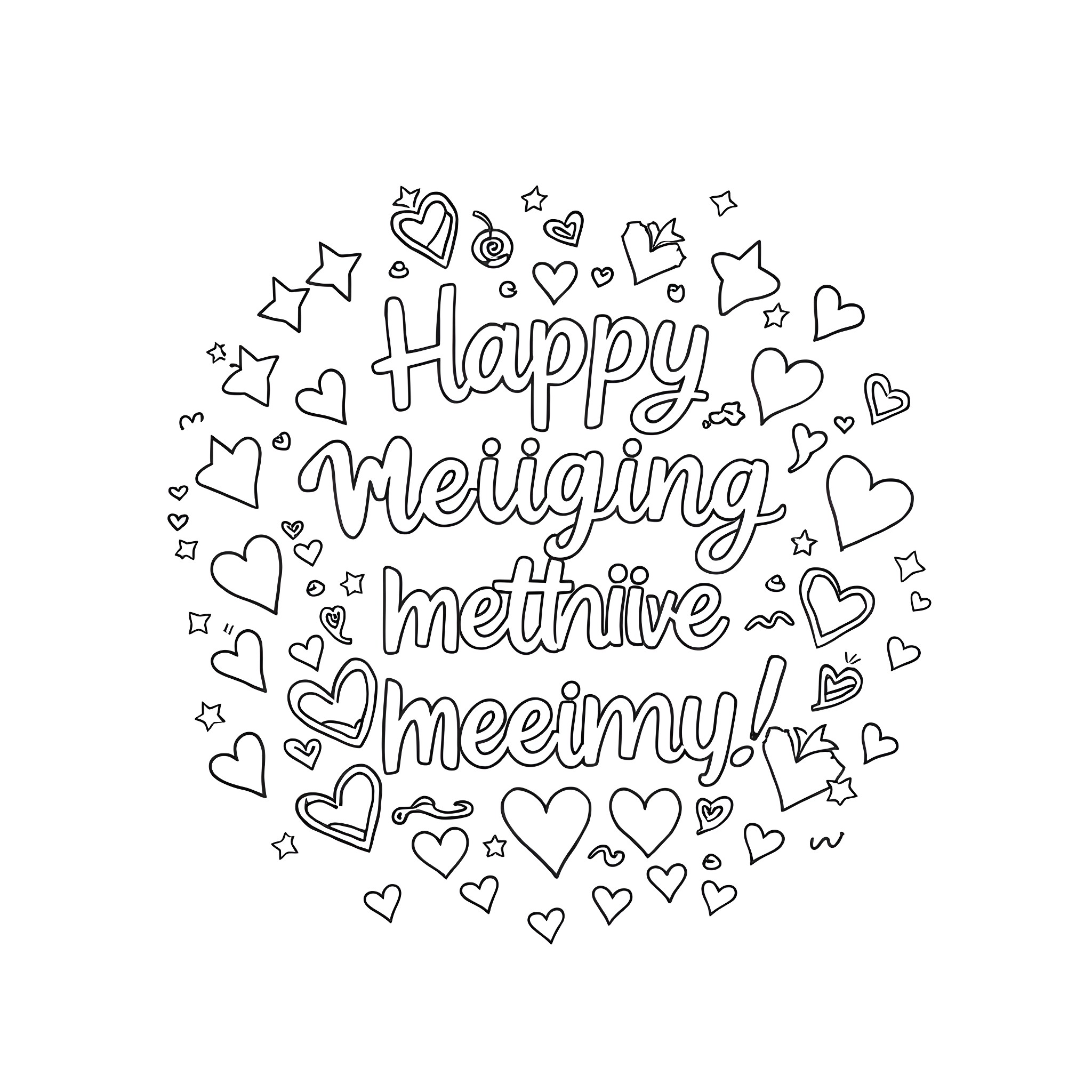 You get to color this happy meeing message Coloring Page (free black-and-white line drawing printable PDF for all, from beginners to advanced learners, including children, teens, adults, and seniors)