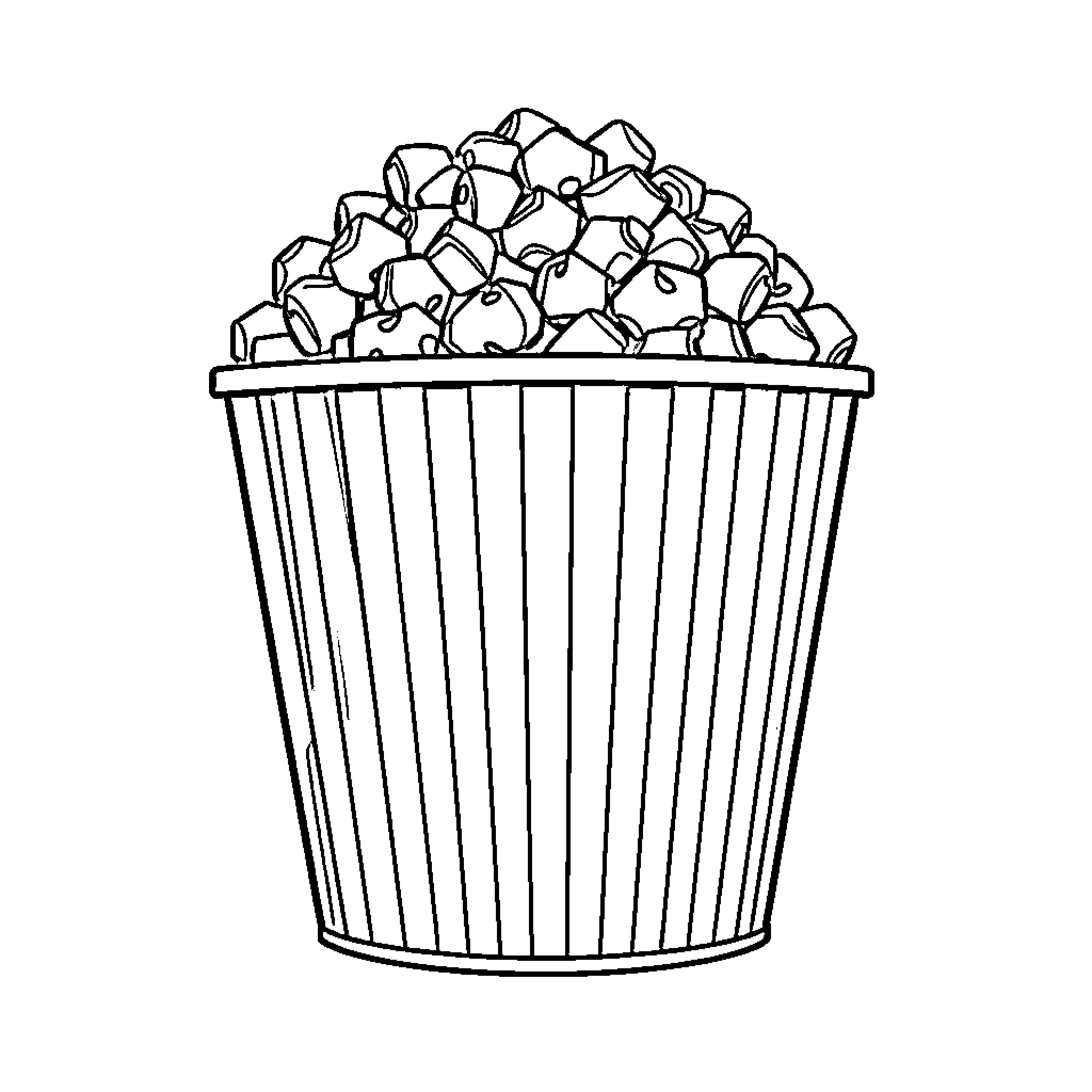 Bucket of Popcorn Coloring Page (free black-and-white line drawing printable PDF for all, from beginners to advanced learners, including children, teens, adults, and seniors)