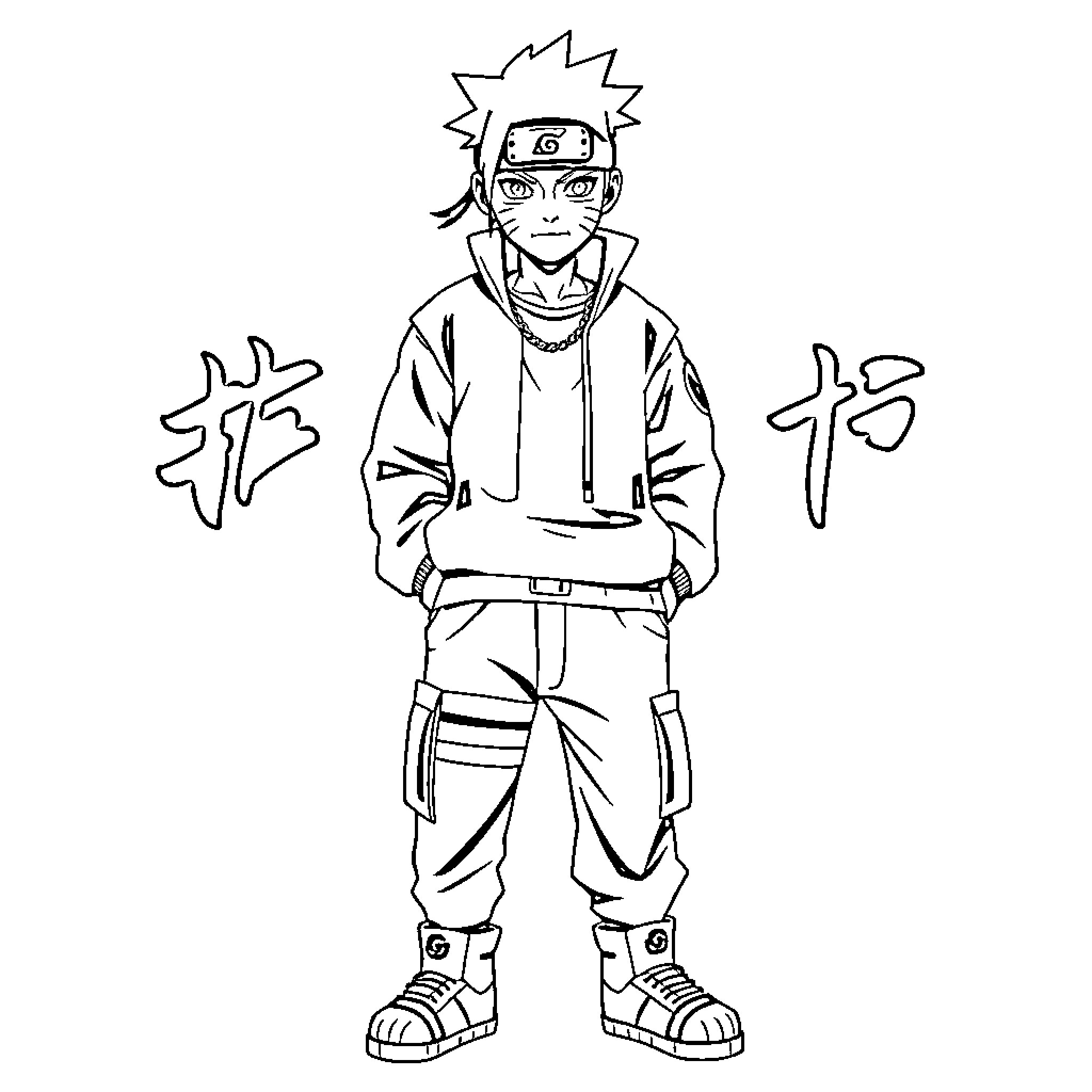 Naruto ninja hero in action pose Coloring Page (free black-and-white line drawing printable PDF for all, from beginners to advanced learners, including children, teens, adults, and seniors)