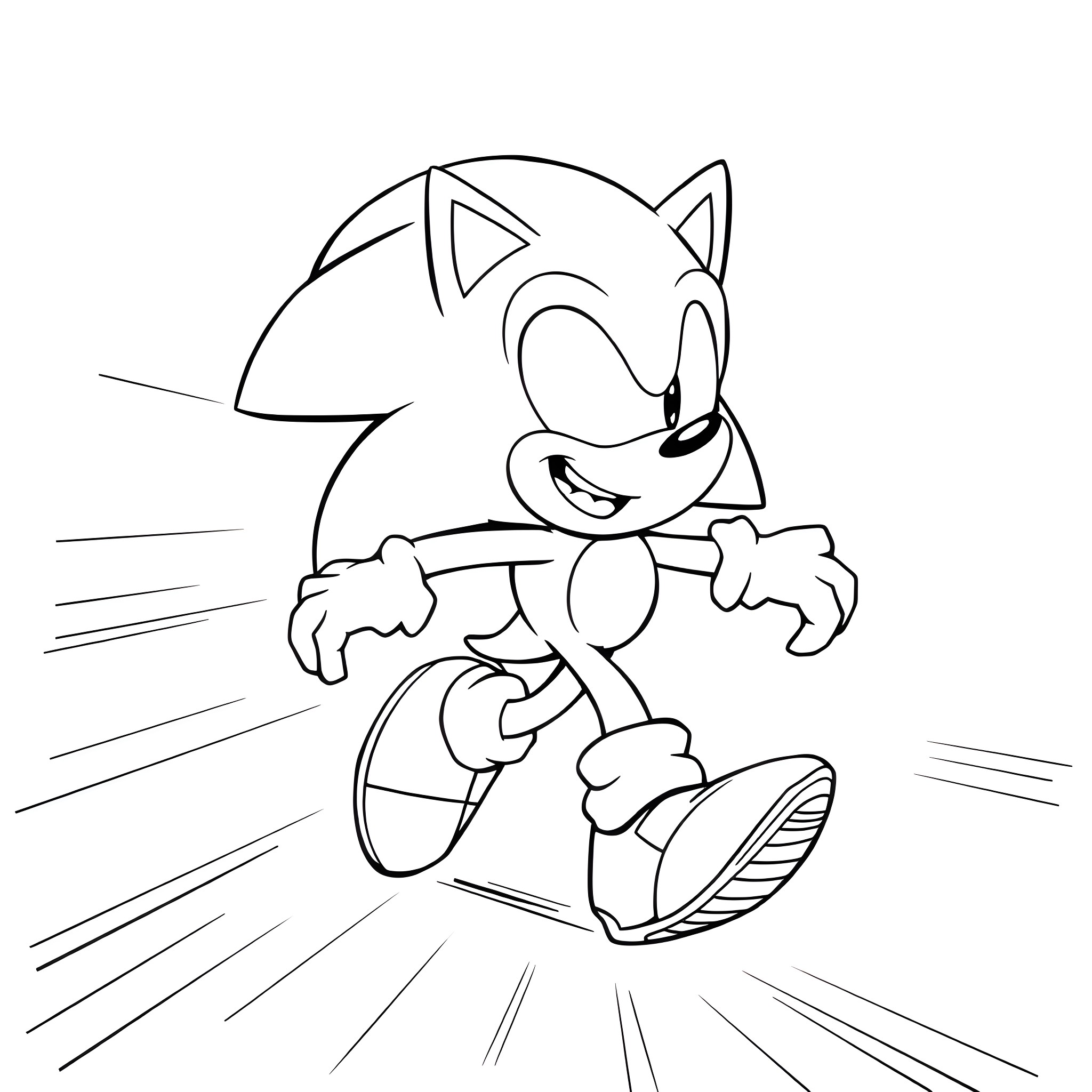 Sonic dashing through the scene Coloring Page (free black-and-white line drawing printable PDF for all, from beginners to advanced learners, including children, teens, adults, and seniors)
