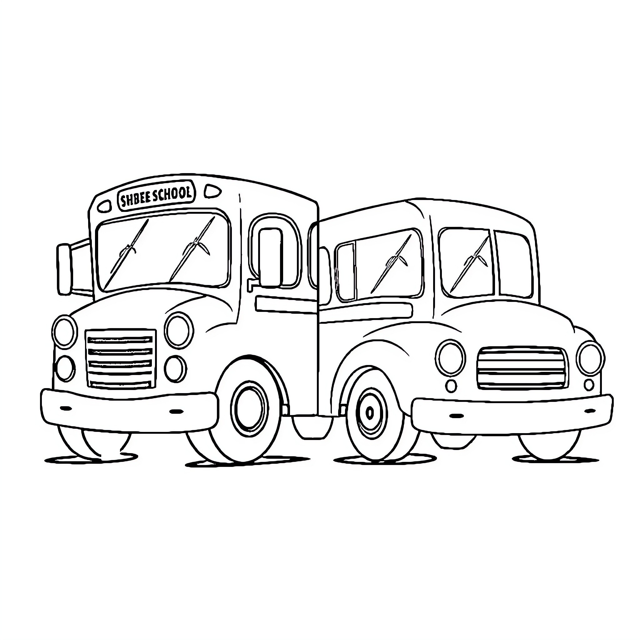 School Bus on the Road with Students Coloring Page (free black-and-white line drawing printable PDF for all, from beginners to advanced learners, including children, teens, adults, and seniors)