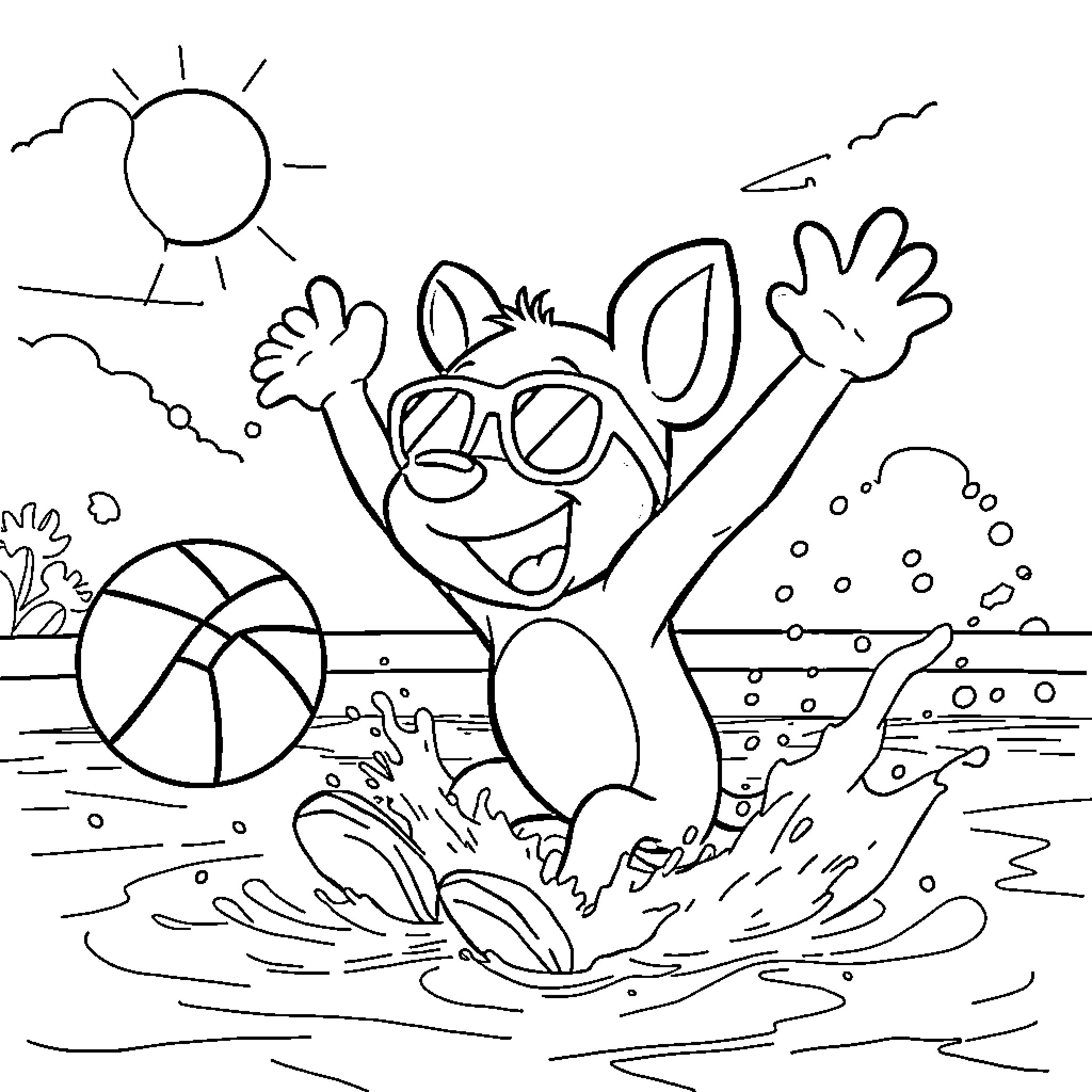 Bluey's Fun Day at the Beach Coloring Page (free black-and-white line drawing printable PDF for all, from beginners to advanced learners, including children, teens, adults, and seniors)