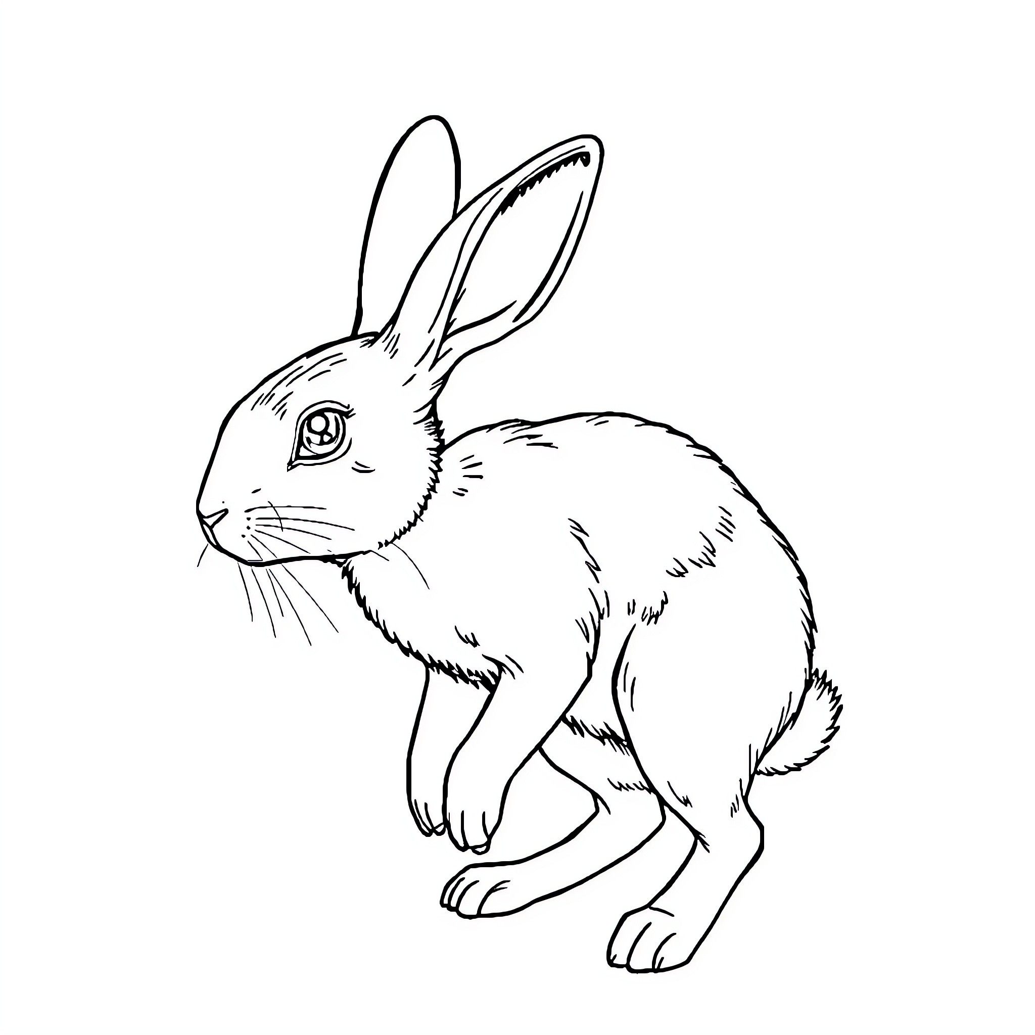 Rabbit hopping joyfully in the meadow Coloring Page (free black-and-white line drawing printable PDF for all, from beginners to advanced learners, including children, teens, adults, and seniors)