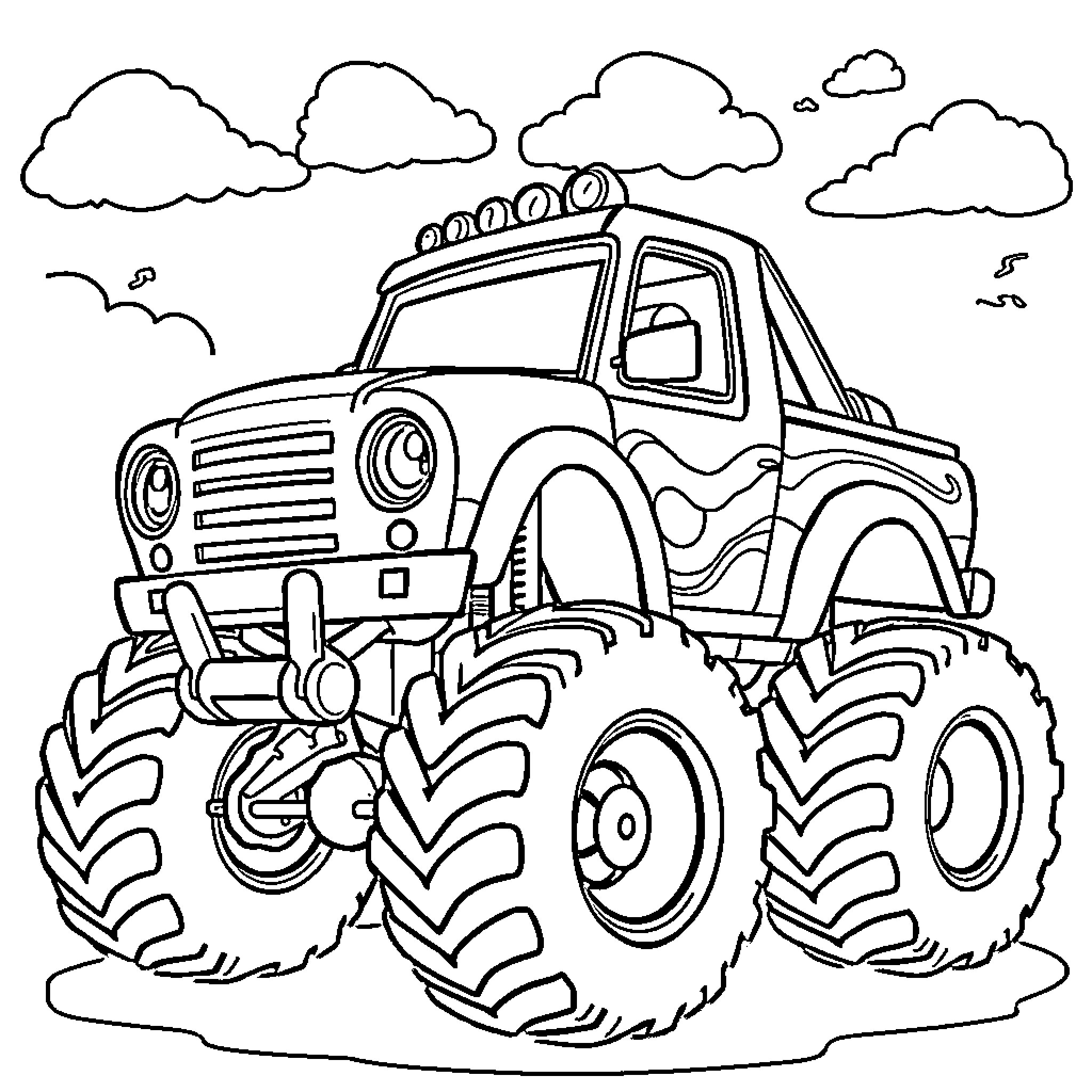 Pokémon Monster Truck in Outdoor Adventure Coloring Page (free black-and-white line drawing printable PDF for all, from beginners to advanced learners, including children, teens, adults, and seniors)