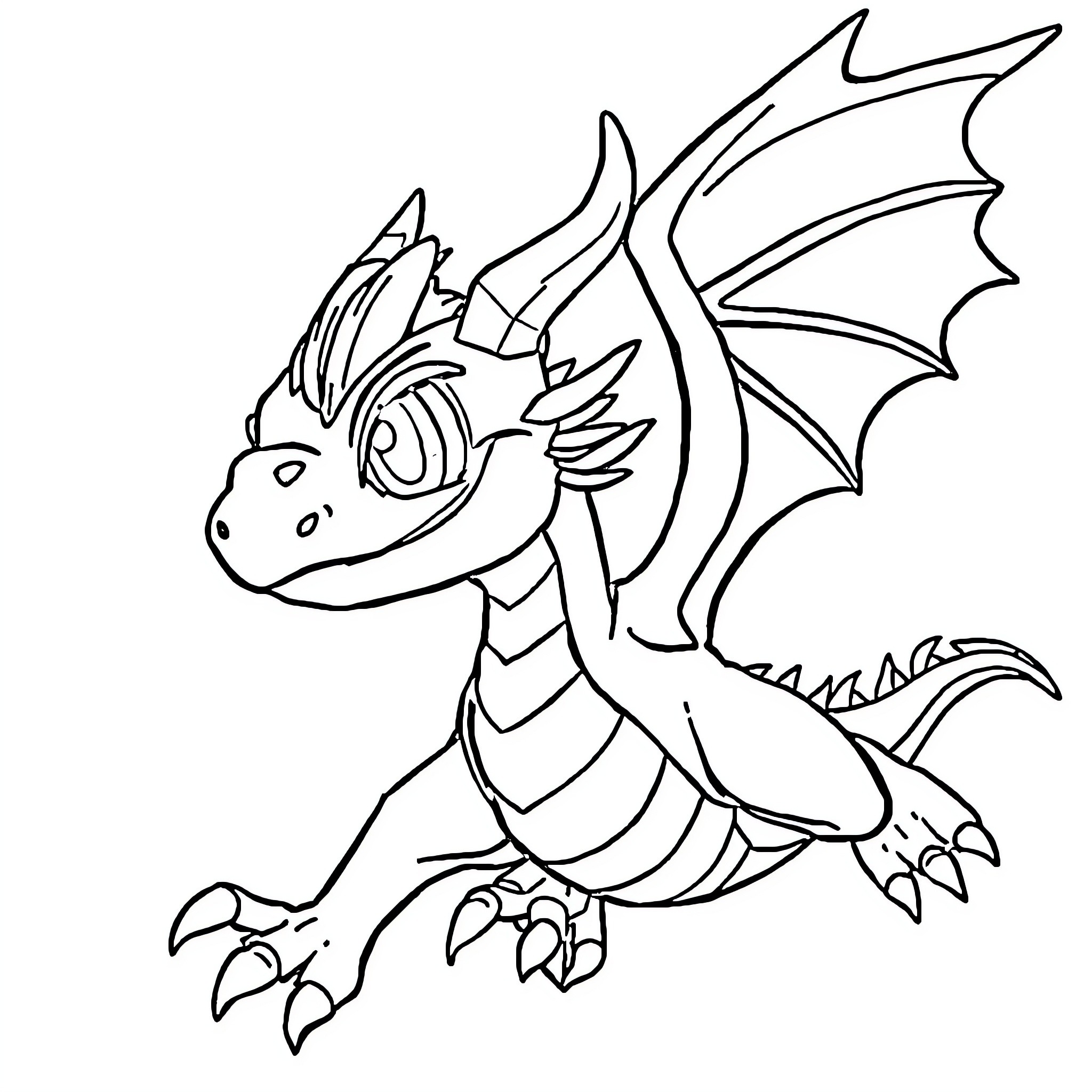 Dragon flying with open wings Coloring Page (free black-and-white line drawing printable PDF for all, from beginners to advanced learners, including children, teens, adults, and seniors)