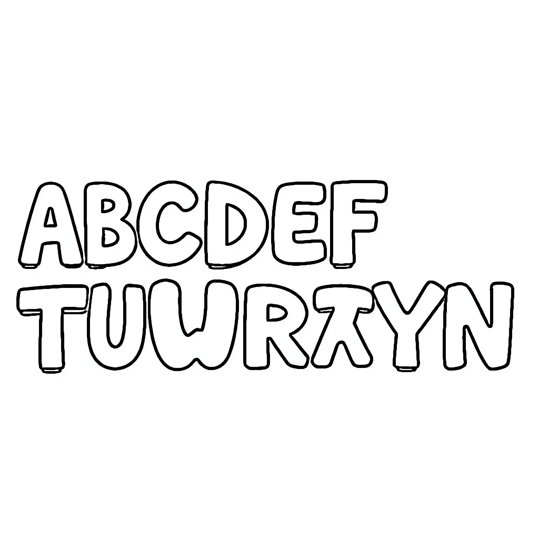 Alphabet letters in creative lettering style Coloring Page (free black-and-white line drawing printable PDF for all, from beginners to advanced learners, including children, teens, adults, and seniors)
