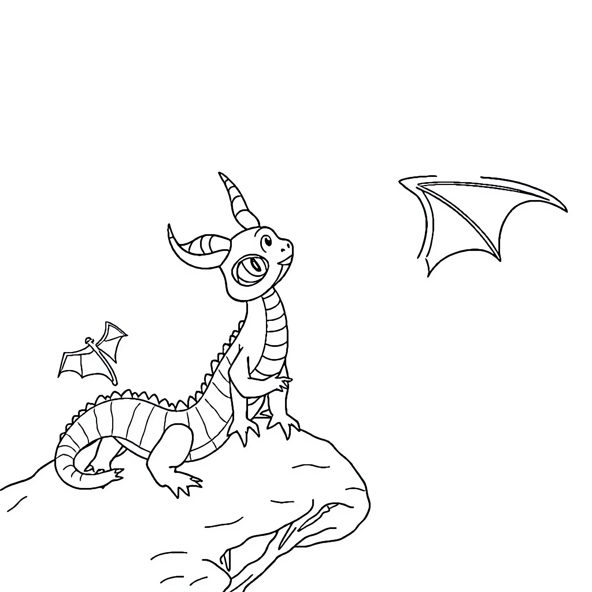 Ant-like dragon soaring in the sky Coloring Page (free black-and-white line drawing printable PDF for all, from beginners to advanced learners, including children, teens, adults, and seniors)