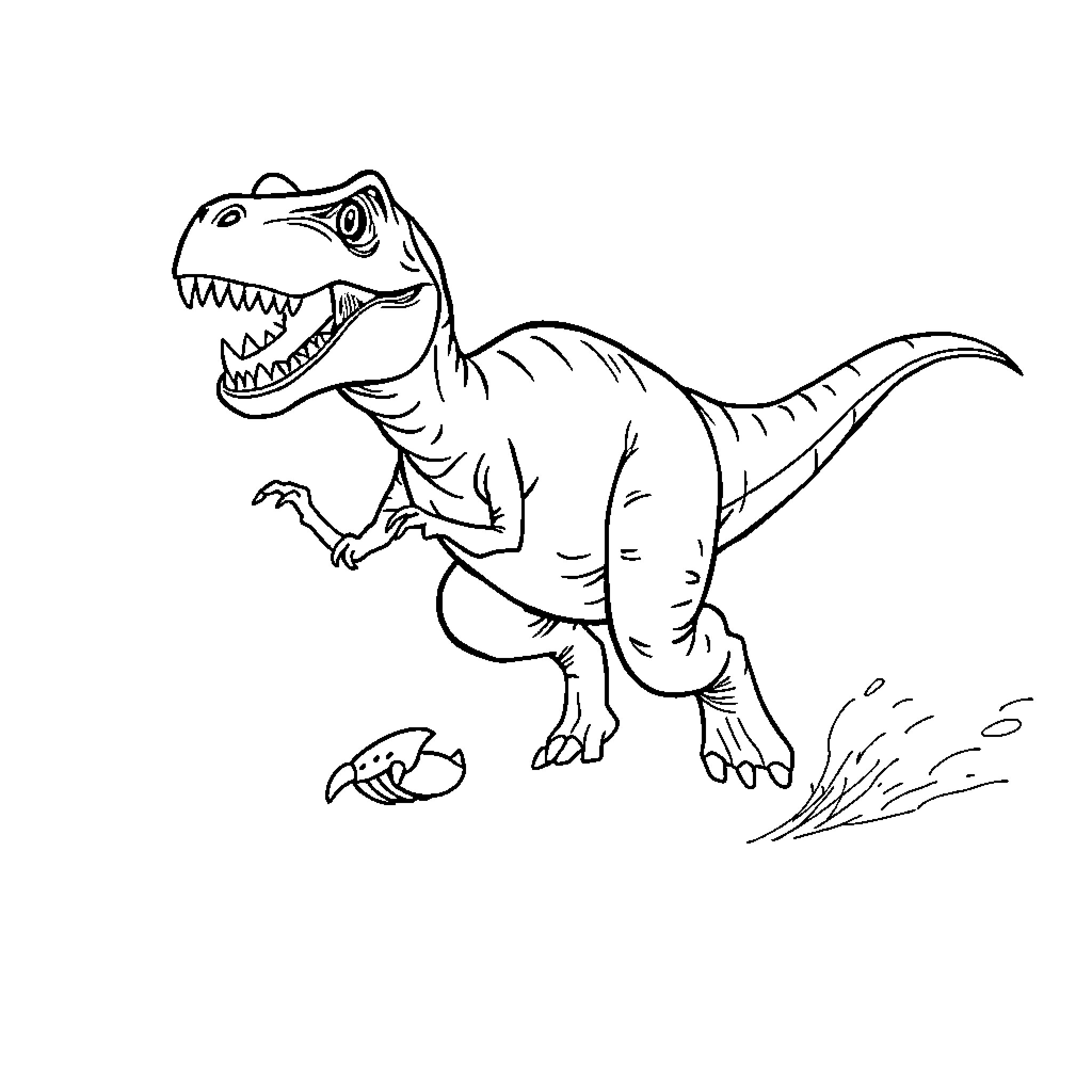 T-Rex hunting for prey Coloring Page (free black-and-white line drawing printable PDF for all, from beginners to advanced learners, including children, teens, adults, and seniors)
