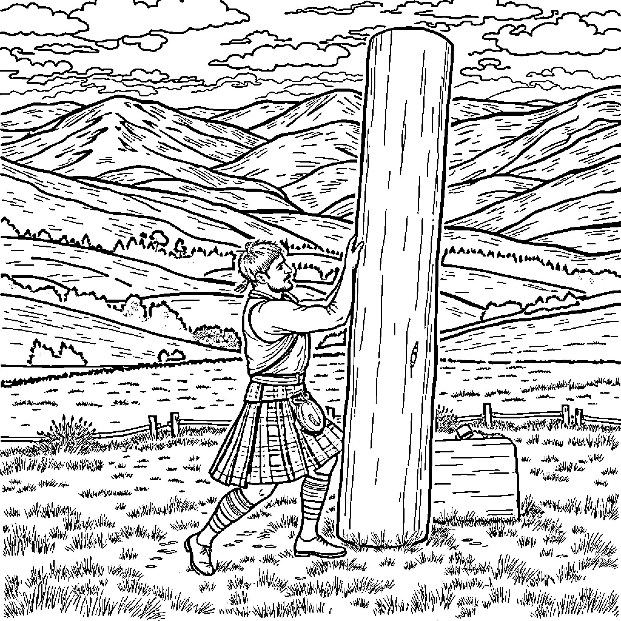 Athlete hiking in the scenic landscape Coloring Page (free black-and-white line drawing printable PDF for all, from beginners to advanced learners, including children, teens, adults, and seniors)