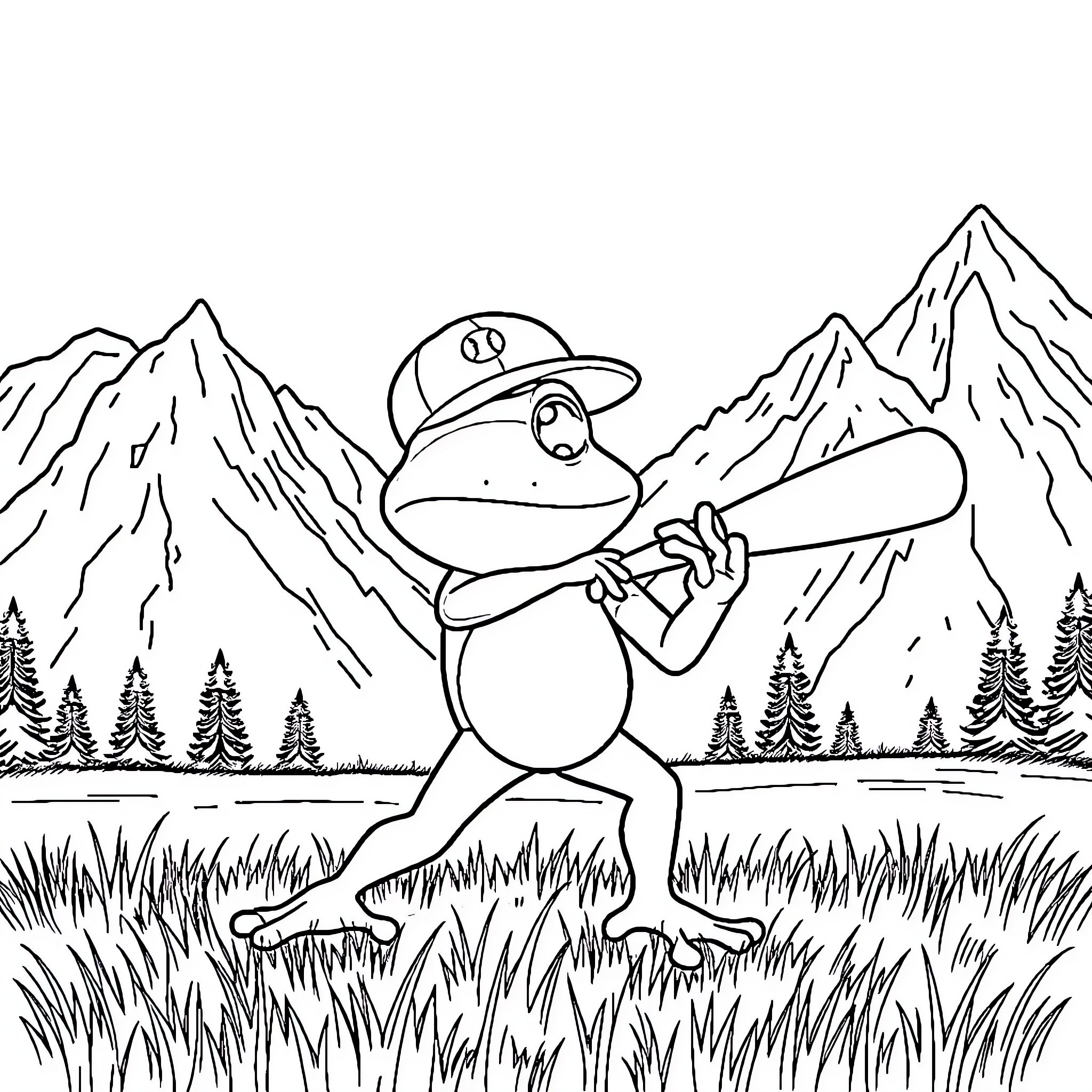 Frog ranger exploring the wilderness Coloring Page (free black-and-white line drawing printable PDF for all, from beginners to advanced learners, including children, teens, adults, and seniors)