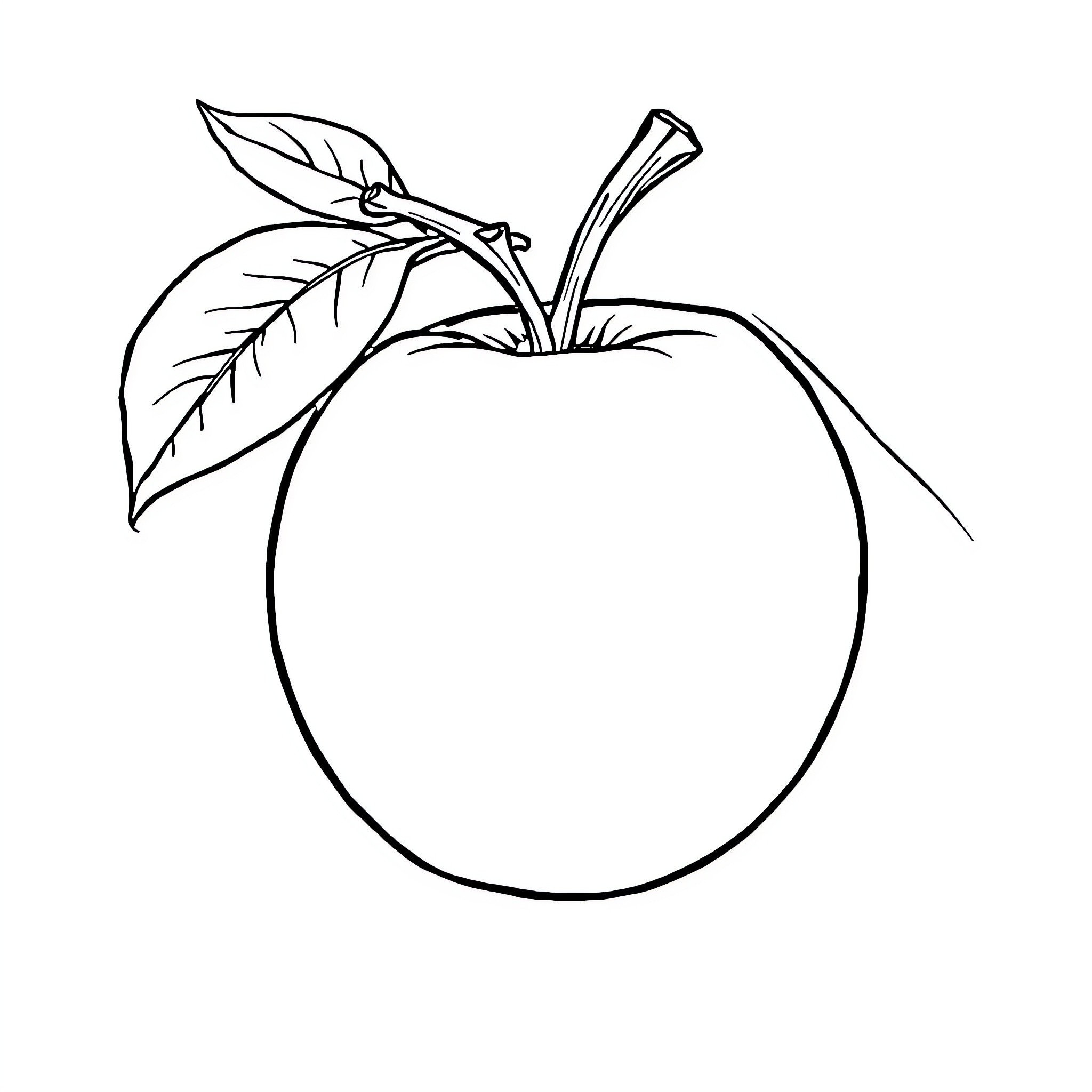 Pie-shaped Apple with Leaves Coloring Page (free black-and-white line drawing printable PDF for all, from beginners to advanced learners, including children, teens, adults, and seniors)