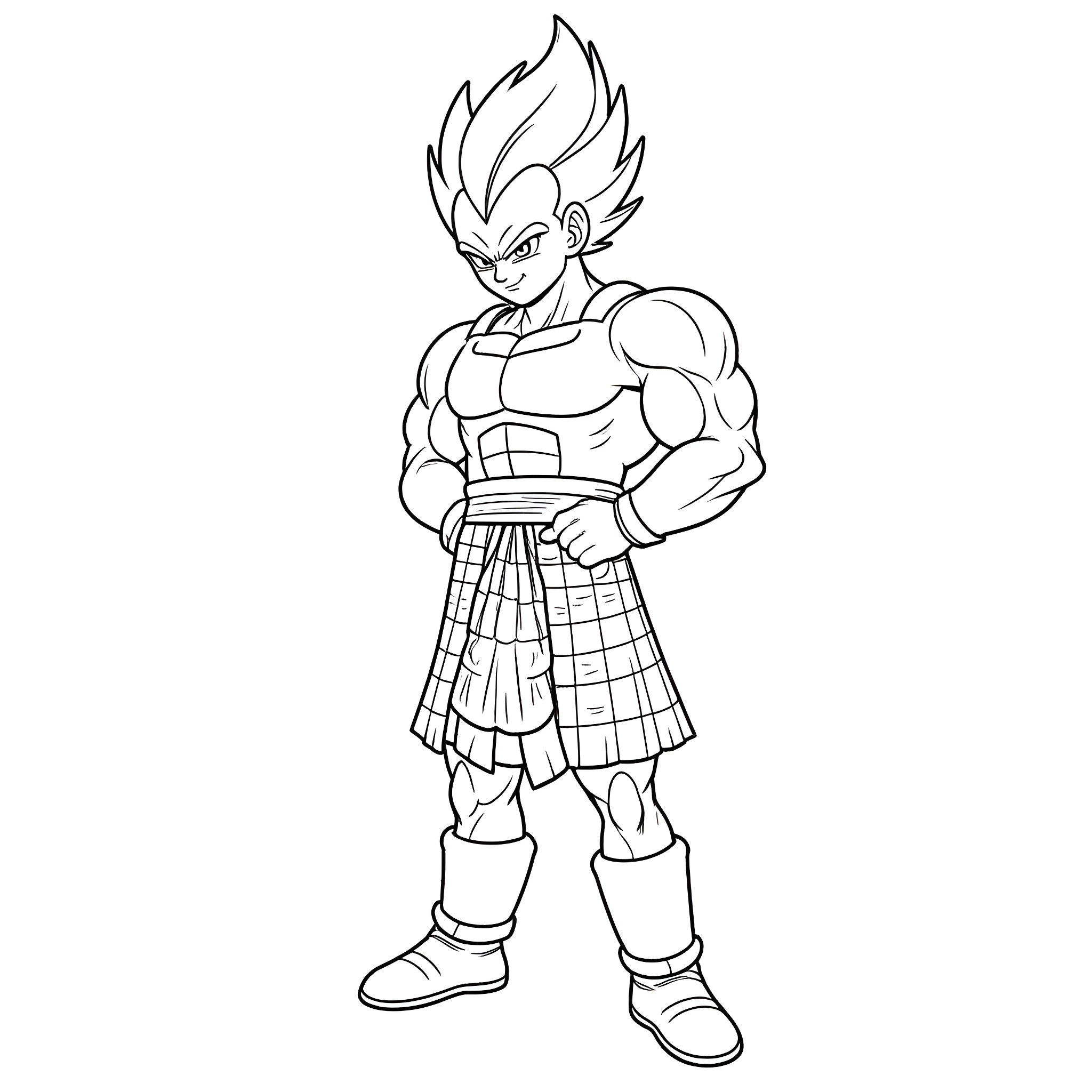 Majin Vegeta's Fierce Warrior Stance Coloring Page (free black-and-white line drawing printable PDF for all, from beginners to advanced learners, including children, teens, adults, and seniors)