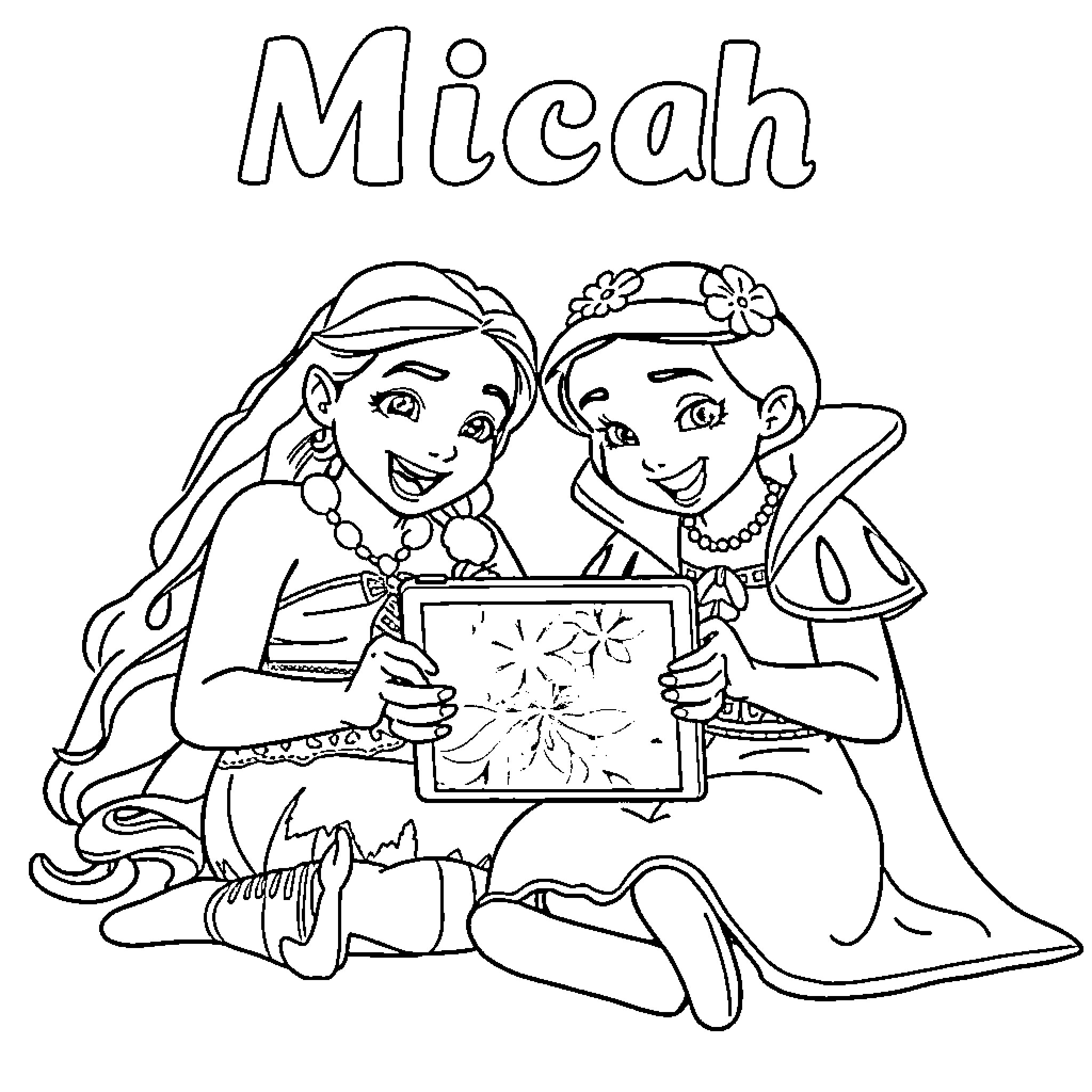 Moana and her friend explore magical world Coloring Page (free black-and-white line drawing printable PDF for all, from beginners to advanced learners, including children, teens, adults, and seniors)