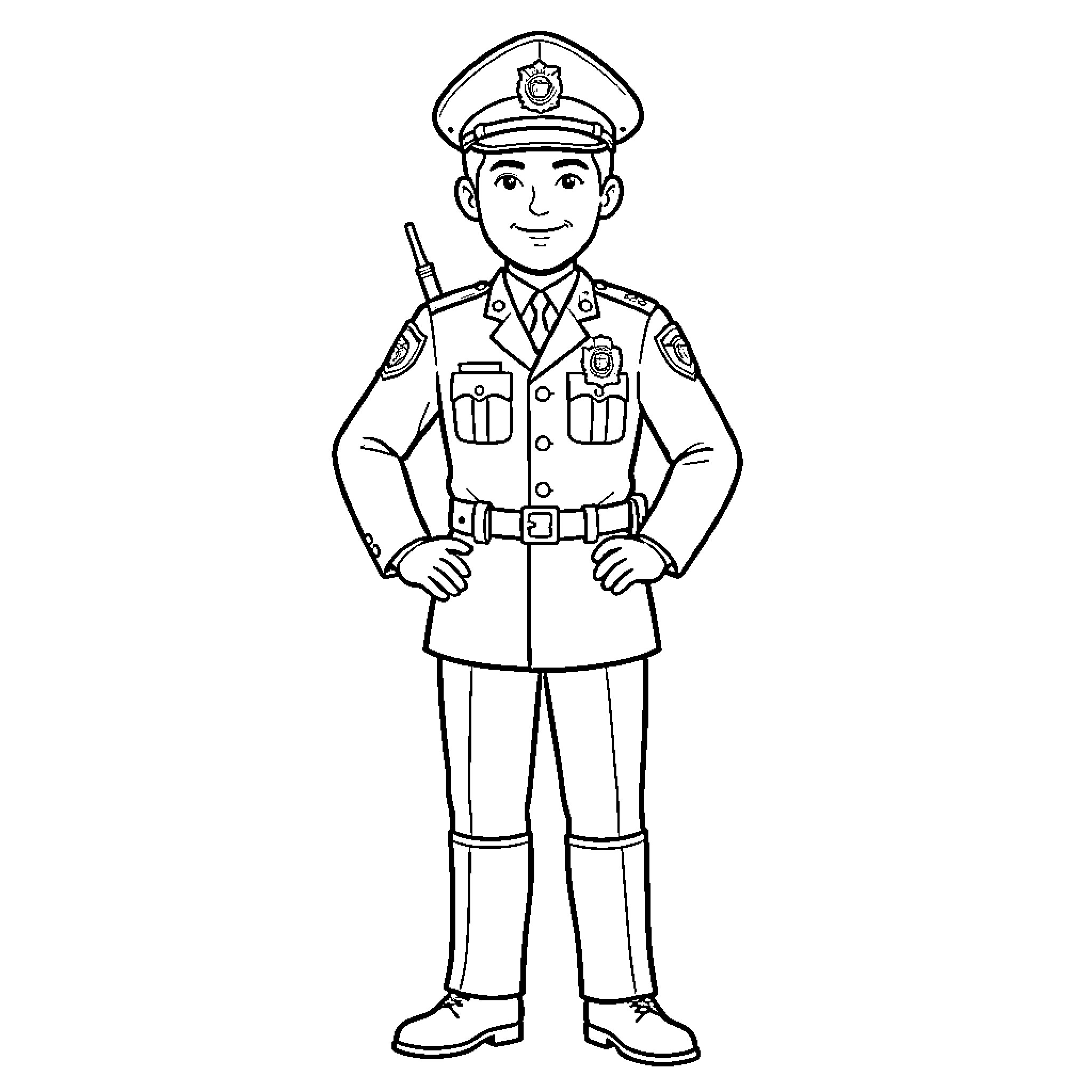RCMP Officer in Uniform Standing Tall Coloring Page (free black-and-white line drawing printable PDF for all, from beginners to advanced learners, including children, teens, adults, and seniors)