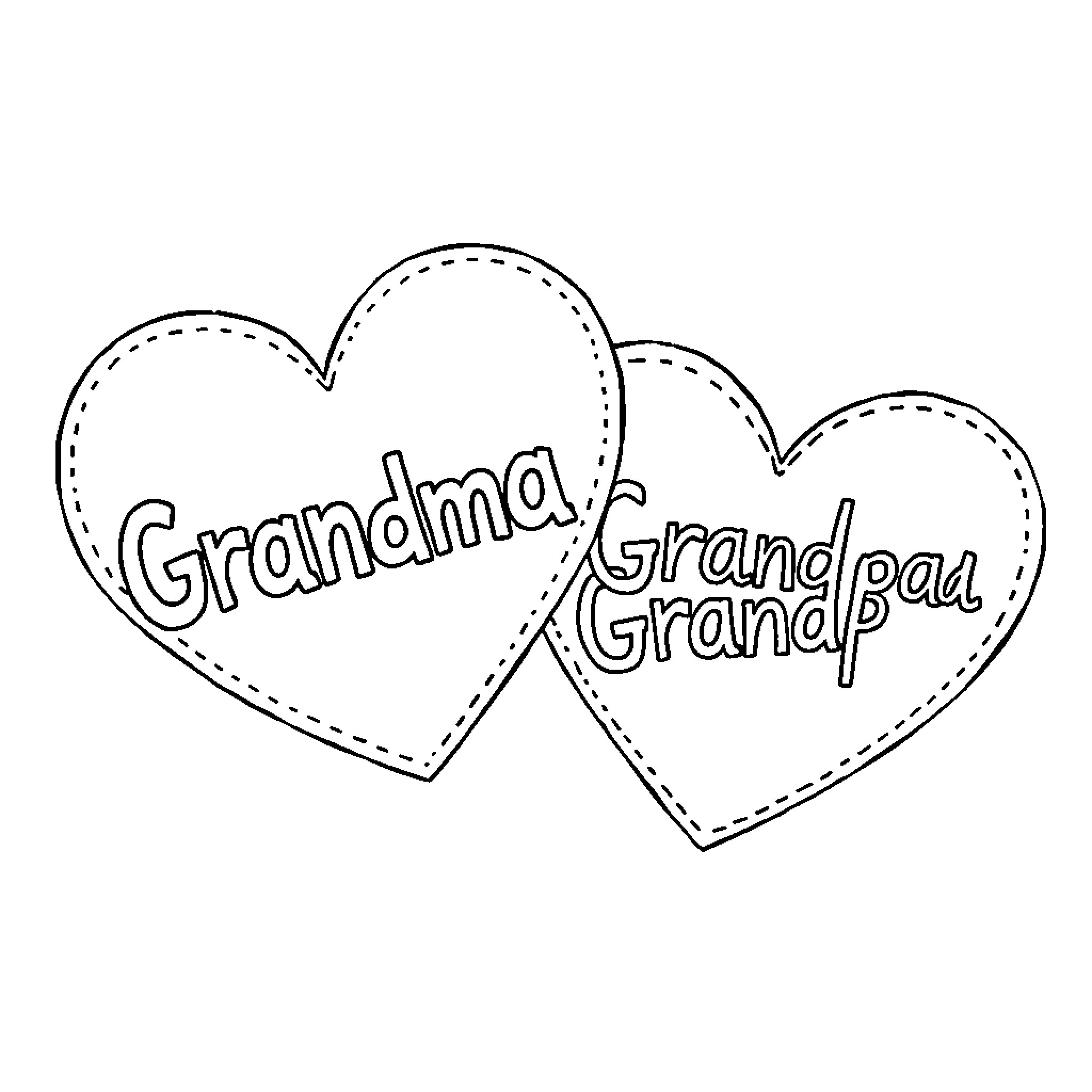 Heart-shaped text about grandparents Coloring Page (free black-and-white line drawing printable PDF for all, from beginners to advanced learners, including children, teens, adults, and seniors)