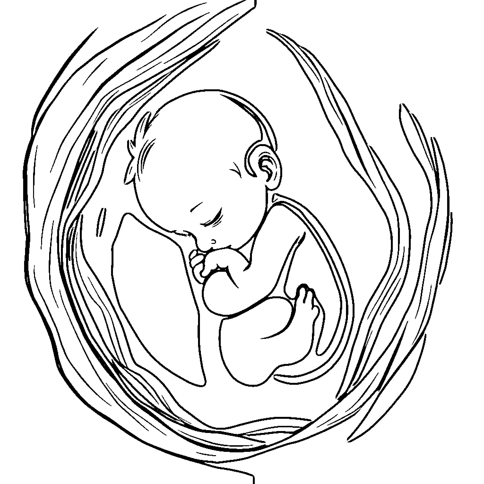 Baby sleeping peacefully in mother's embrace Coloring Page (free black-and-white line drawing printable PDF for all, from beginners to advanced learners, including children, teens, adults, and seniors)