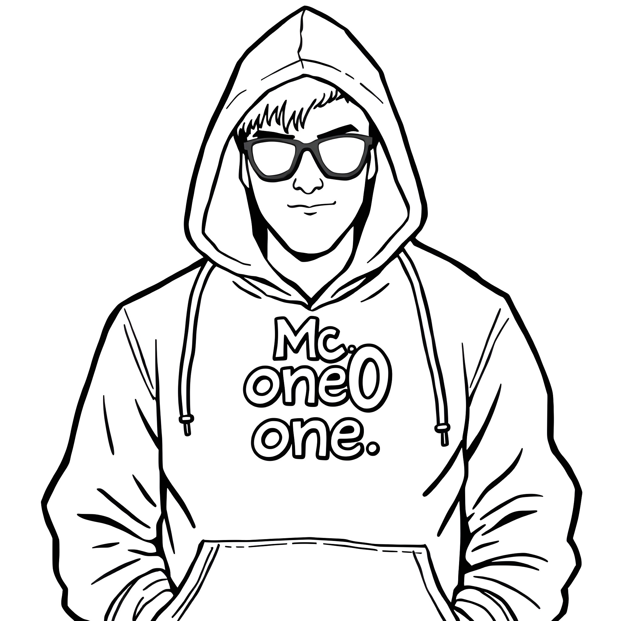 Graffiti Character in Hoodie and Sunglasses Coloring Page (free black-and-white line drawing printable PDF for all, from beginners to advanced learners, including children, teens, adults, and seniors)