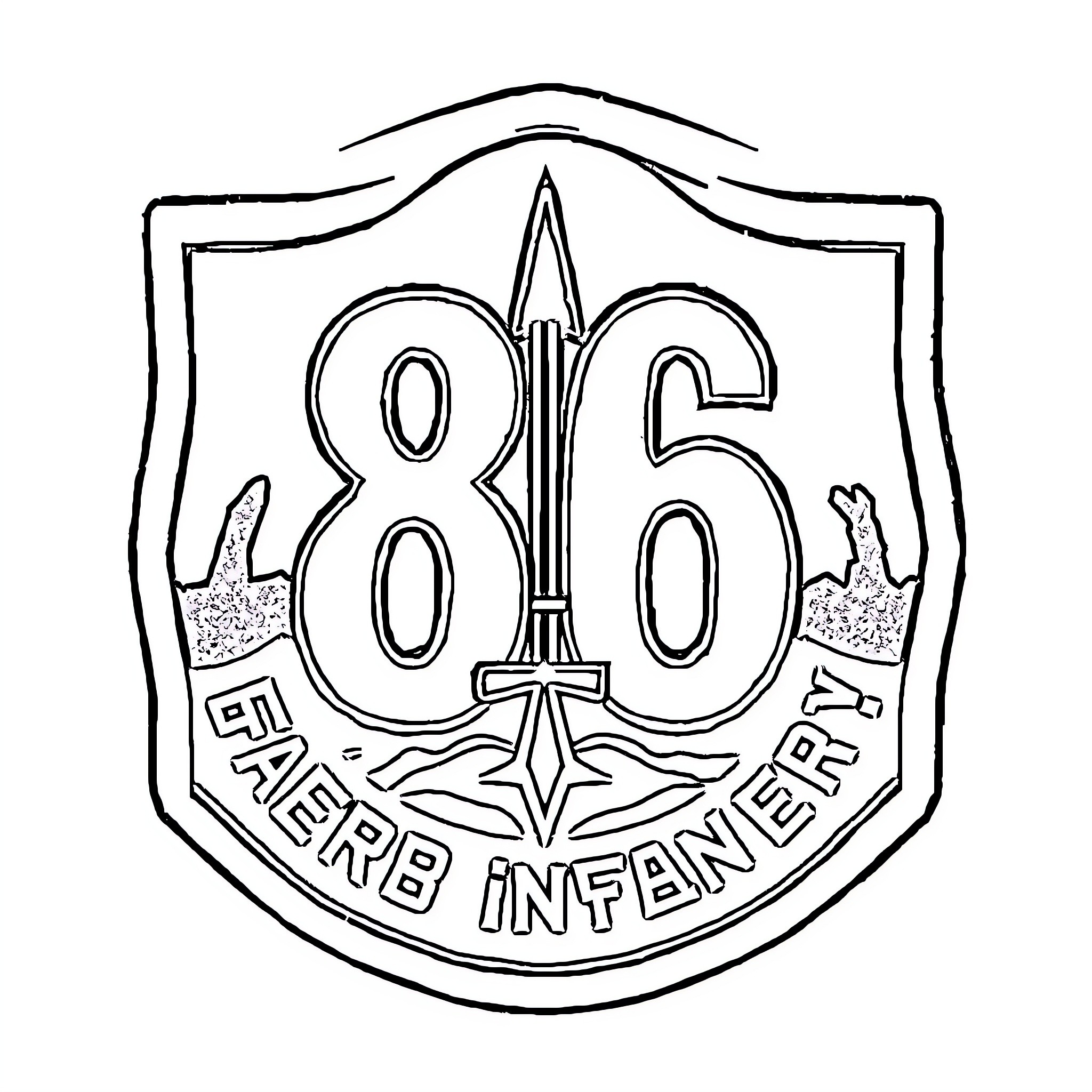 Infantry Patch with Emblem and Insignia Coloring Page (free black-and-white line drawing printable PDF for all, from beginners to advanced learners, including children, teens, adults, and seniors)