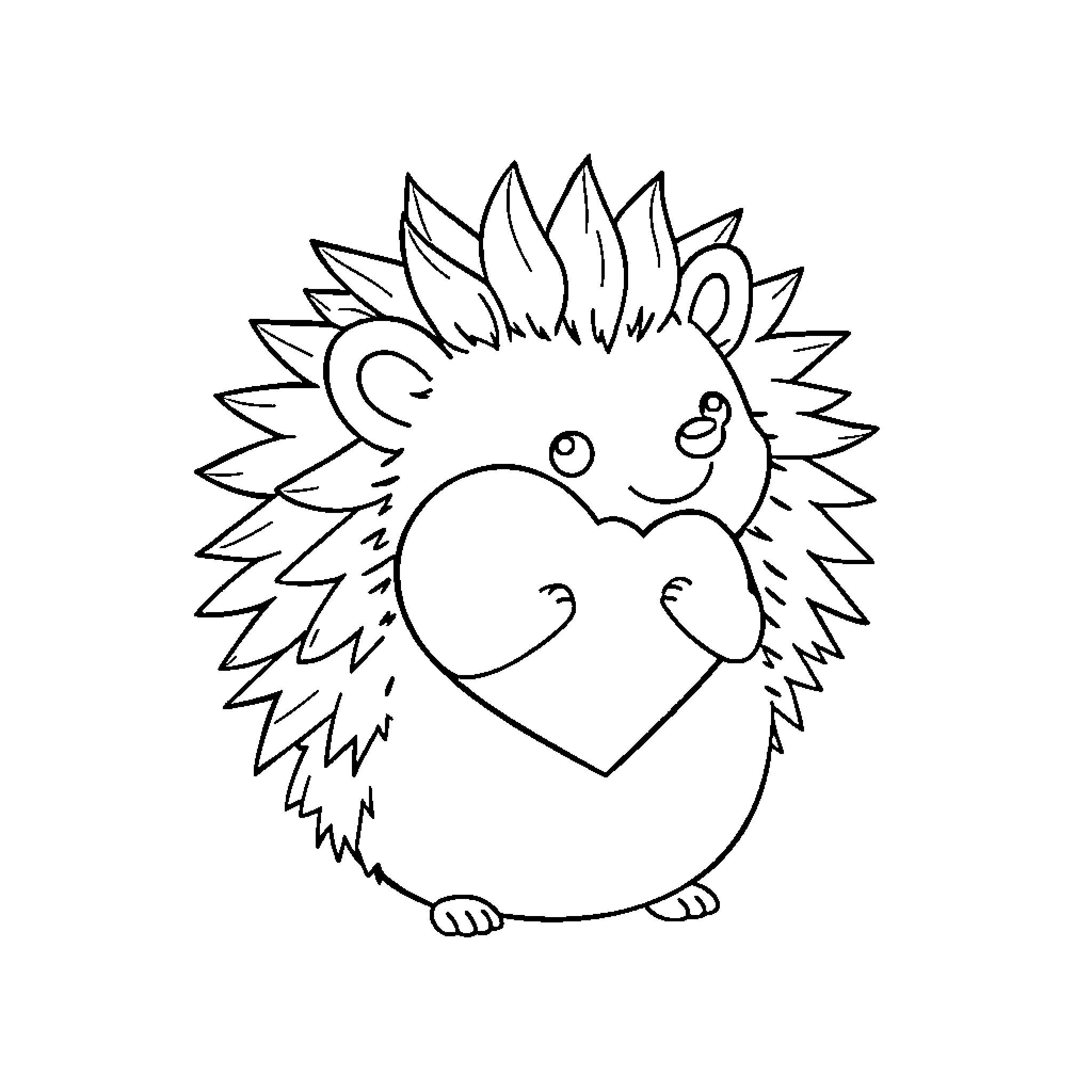 Hedgehog holding a heart Coloring Page (free black-and-white line drawing printable PDF for all, from beginners to advanced learners, including children, teens, adults, and seniors)